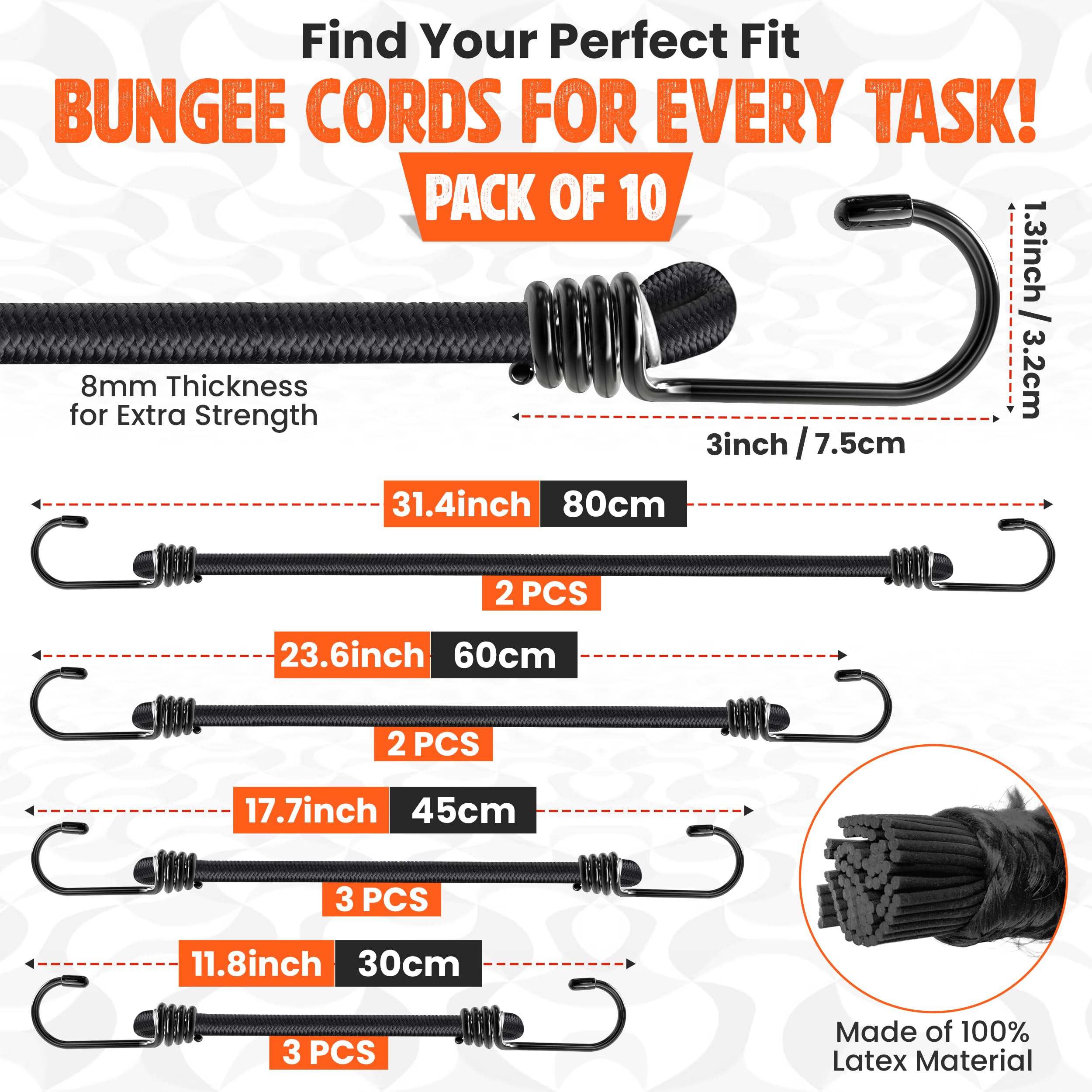 Bungee Cords with Hooks Heavy Duty Weatherproof & UV-Resistant Elastic Bungee Straps, Ideal for Securing Luggage Camps, Tarps - Image 2