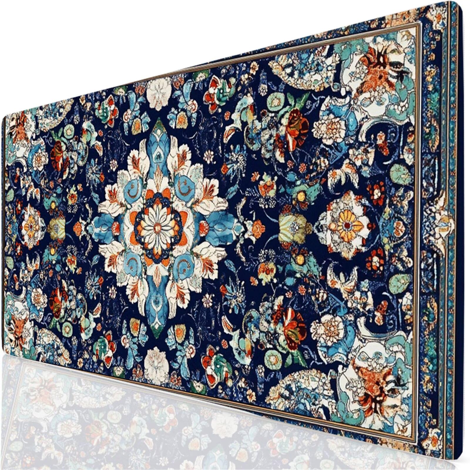 Podkładka pod mysz do gier Bohemia podkładka pod mysz XXL 1500 x 800 x 3 mm, podkładka pod mysz retro do klawiatury i biura, z przeszytymi krawędziami i antypoślizgowym tyłem pod biurko, do akcesoriów