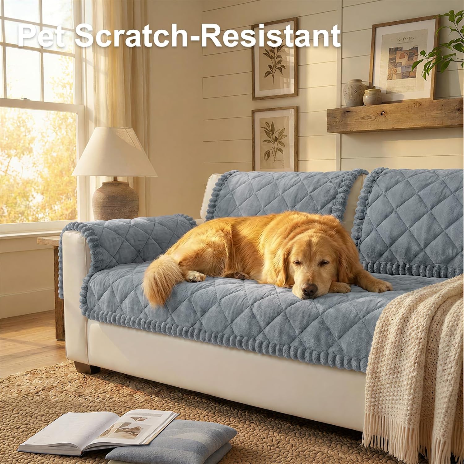 Smiry Fuzzy Couch Cover for Dogs, Non Slip Washable Pet Sofa Cover, Scratch Proof Hair Resistant Plush Sofa Slipcover, Pet Friendly Couch Cushion Protector for Cat, Grey, 27.6" x 59" - Image 2