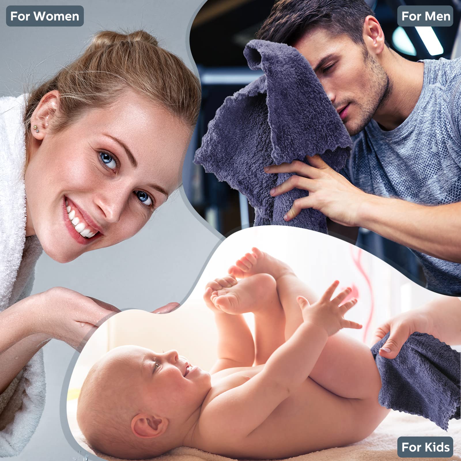 Newwiee 100 paños de baño de secado rápido a granel, 12 x 12 pulgadas, toallas faciales de microfibra suave para tu cuerpo, spa y dedos (gris oscuro)