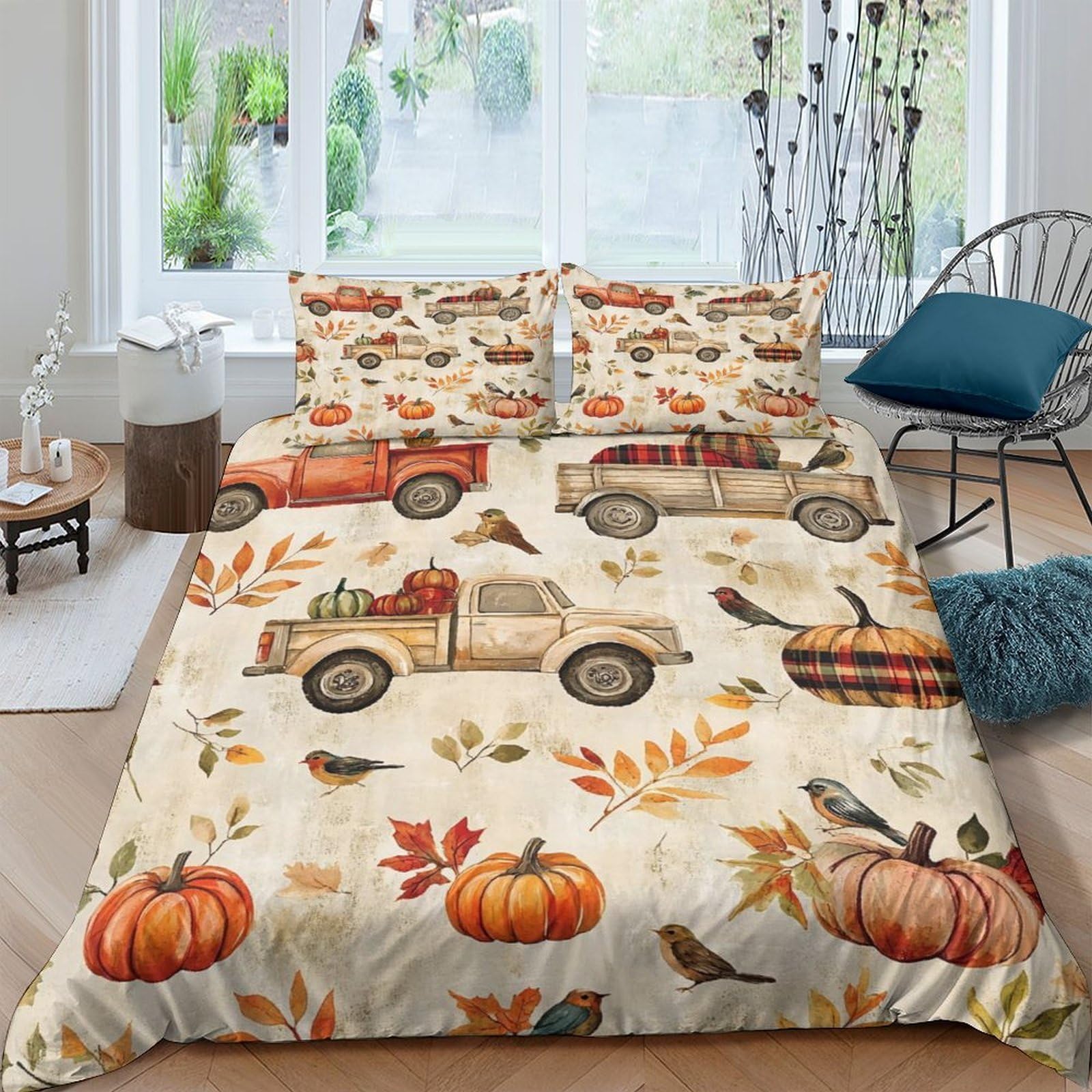 Ctjqhvkz Style-9 3D Printed Autumn Harvest Fitted Sheet Microfiber Pumpkin Truck Bed Cover For Bedroom Guest Room Decor Single（135X200cm）