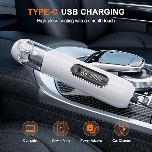 Miniatura 8 de Aspiradora de mano inalámbrica 4 en 1 para automóvil, 19000 PA, motor sin escobillas, soplado y succión 2 en 1, modos duales, tipo C, mini y