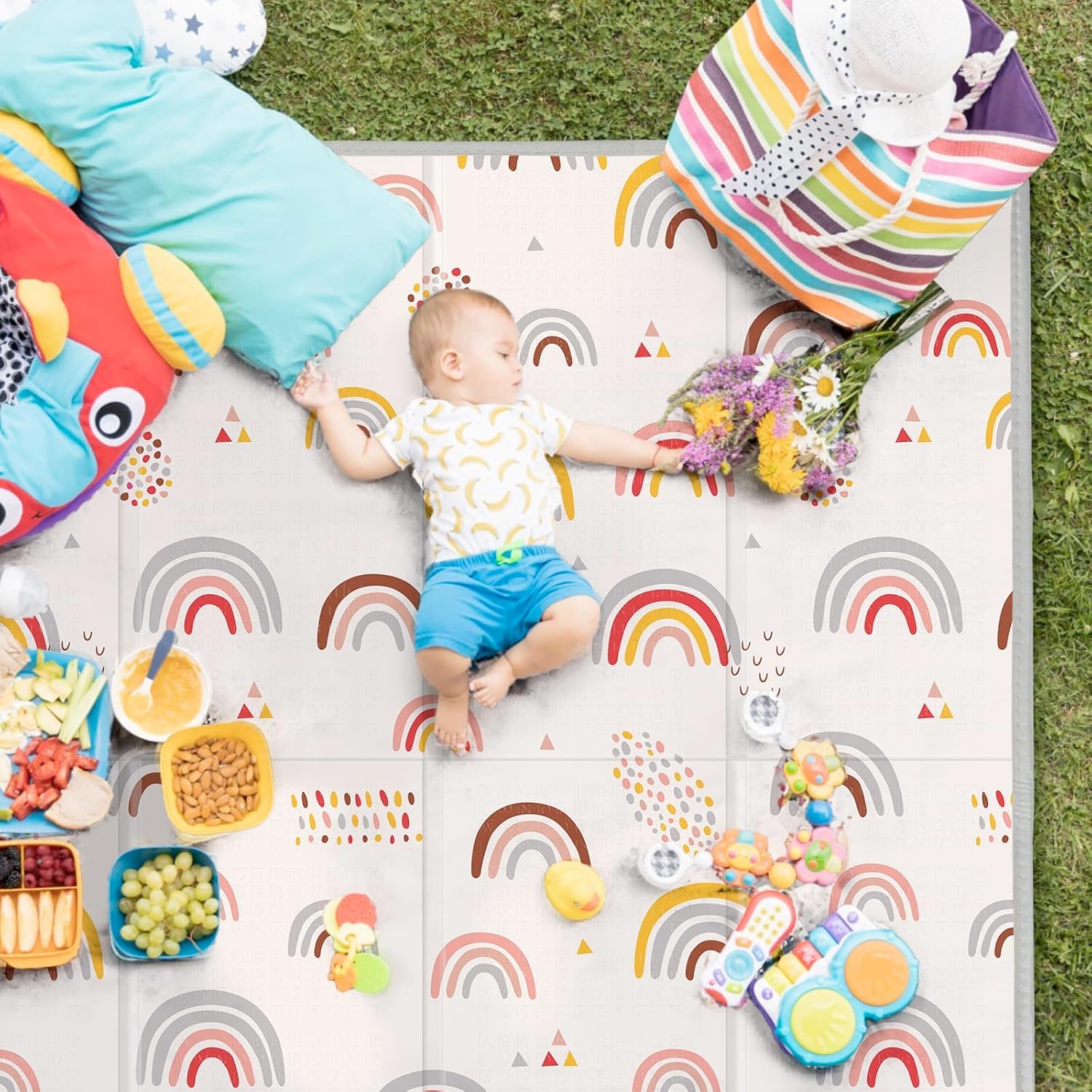Foldable Baby Play Mat,71" X 59" Extra Large Play Mat, Baby Mats for Floor, Waterproof, Anti-Slip Baby Crawling Mat, Soft Foam Mat for Babies and Toddlers, Rainbow and Star Pattern — view 6
