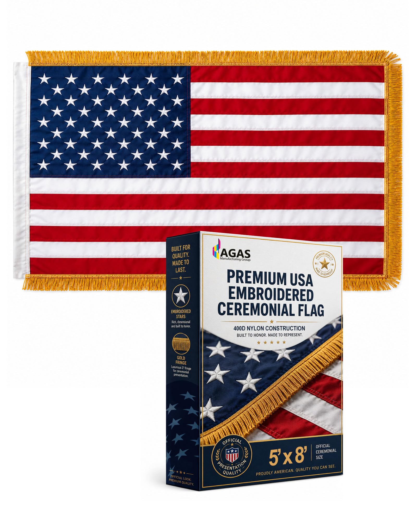 Amazon.com : AGAS American Embroidered Ceremonial Flags With Gold 