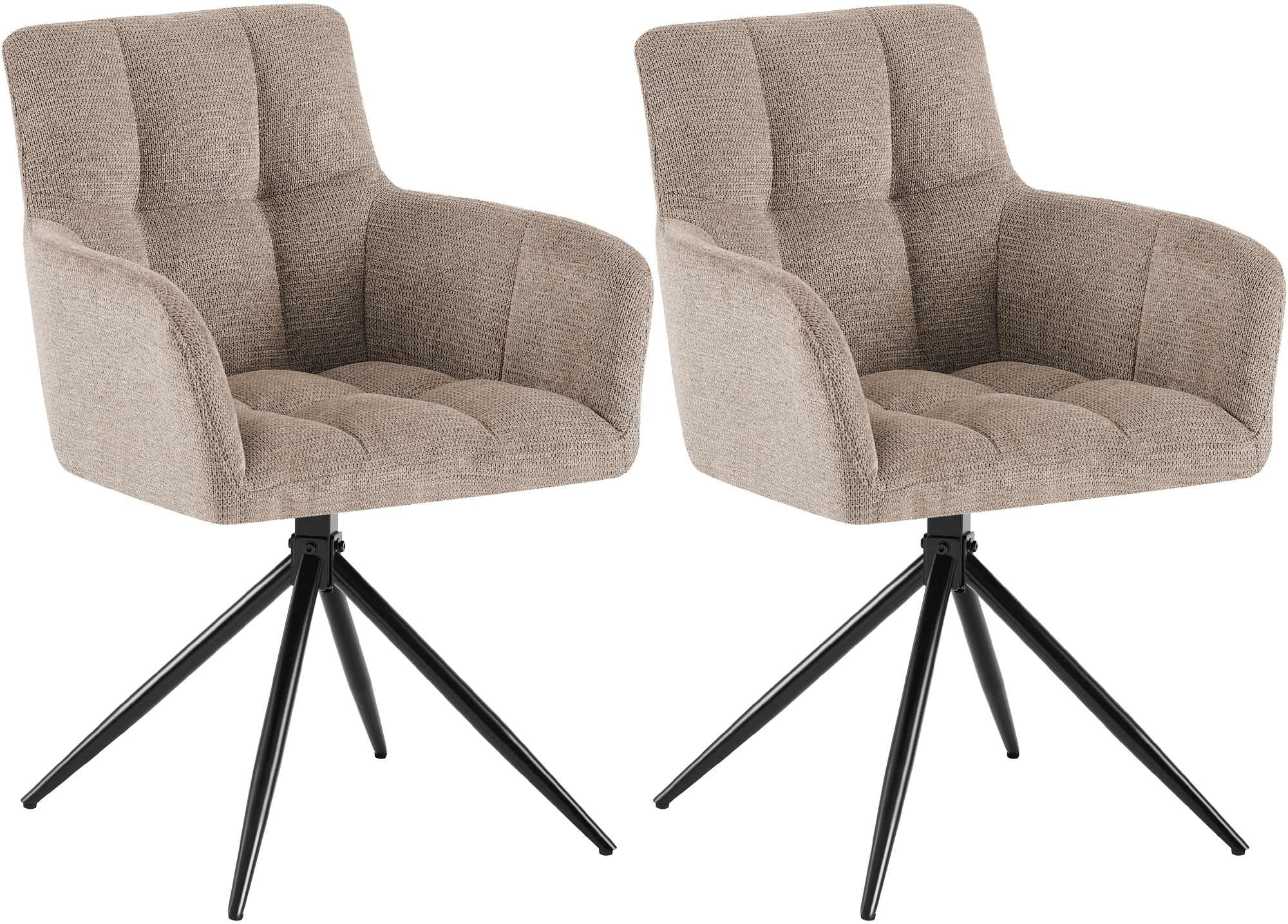 CLP Esszimmerstühle 2er Set, Sessel Jonah drehbar mit Armlehnen, Moderne Drehstühle mit Stoff für Wohnzimmer, bis 150 kg belastbar | Farbe Taupe