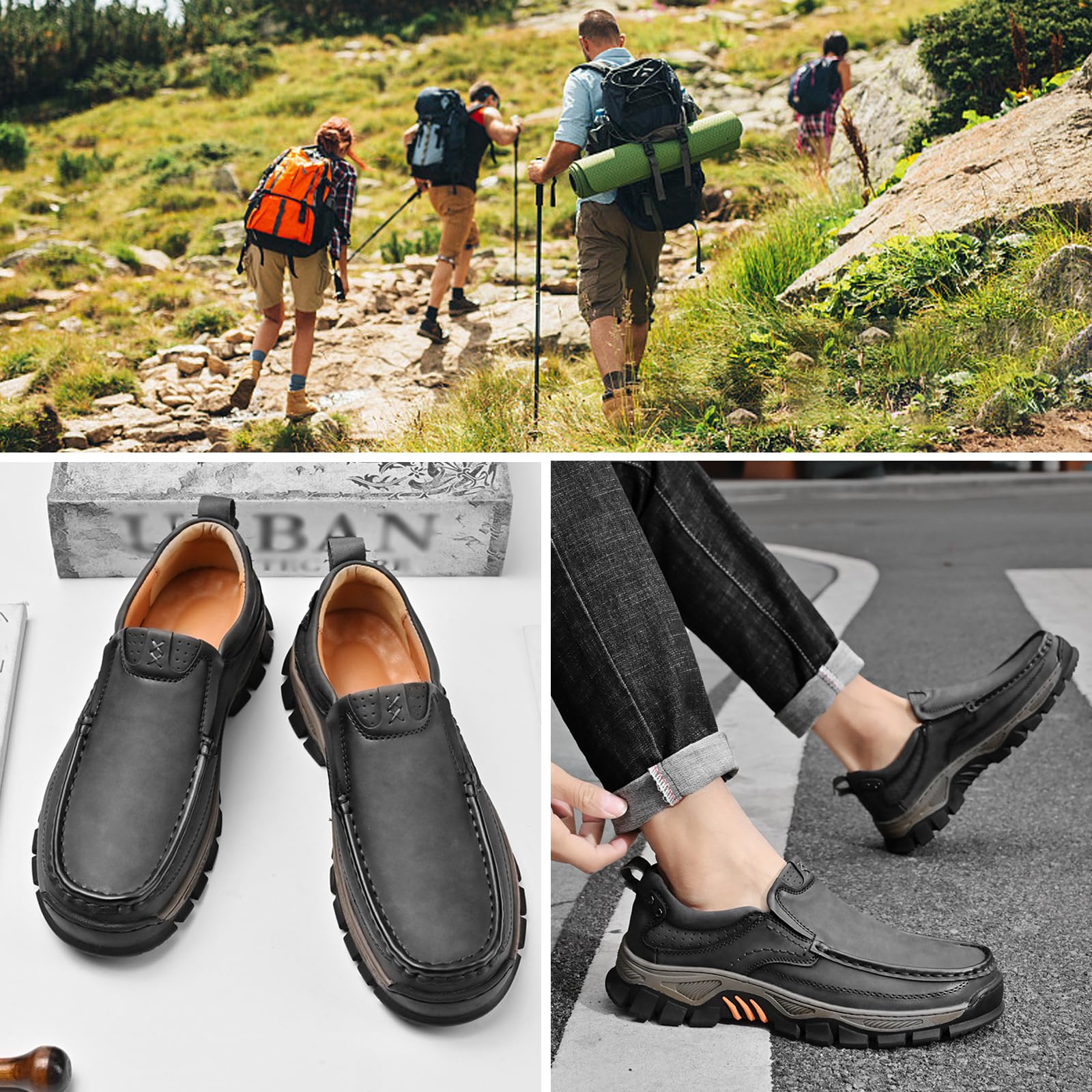 Herren Casual Leder Lokassins Slip-On Sneakers Komfort rutschfeste Wanderschuhe Atmungsaktive Weiche Sohle Büro Fahrschuhe rutschfest Atmungsaktiv