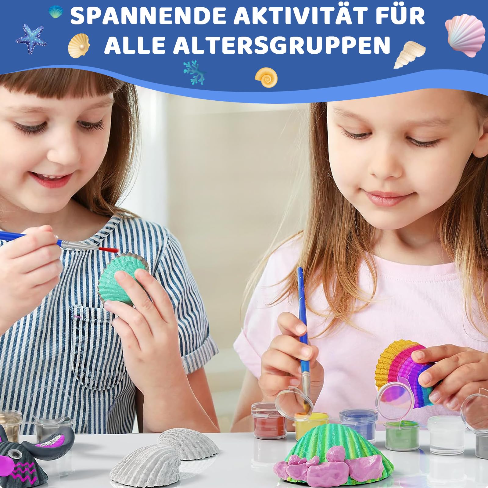 Muschel-Bastelset Für Kinder – Mit 11 Muscheln, Farben, Knete & Zubehör, Ab 4 Jahren