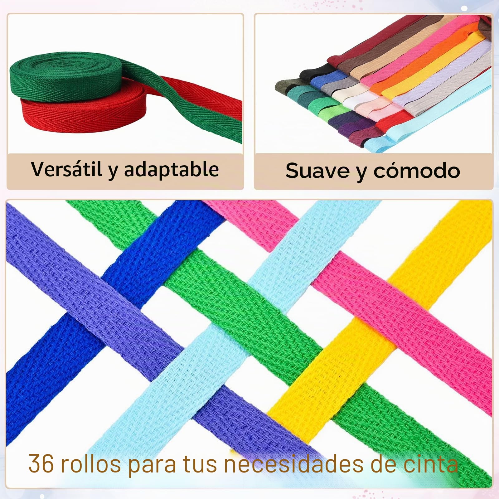 Cinta de Algodón de 36 Colores Mezclados con Patrón de Espiga, 10 mm, 196 Yardas, Cinta de Costura Barata para Costura, Tejer, Manualidades y Regalos