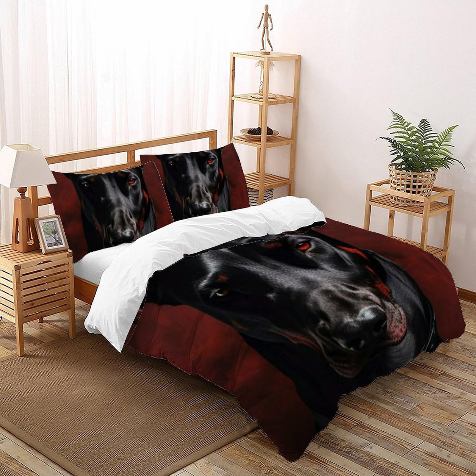 Housse de couette double caniche rouge en microfibre 200x200cm pour lit enfant