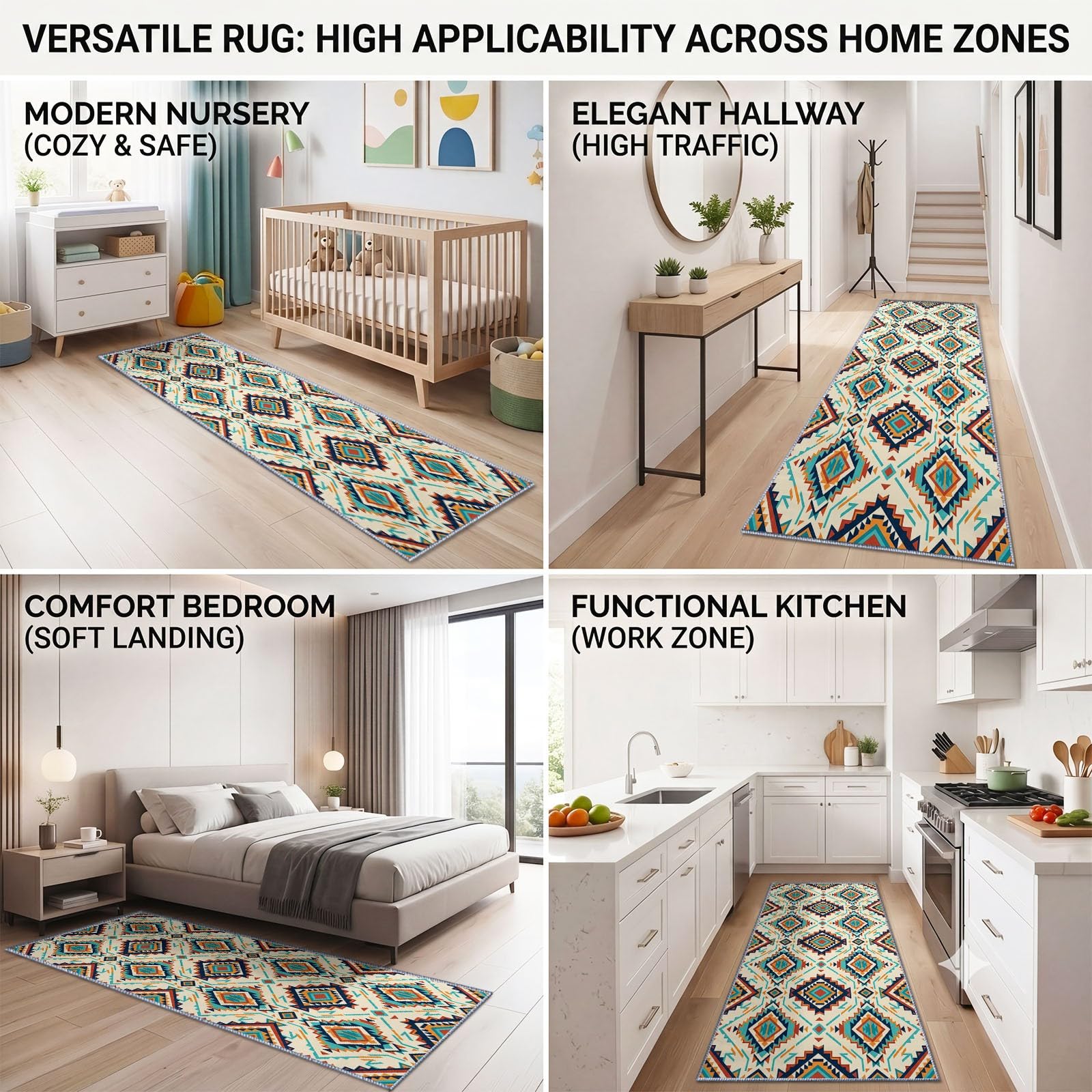 Style Autochtone Sud Ouest Tapis Couloir Lavable en Machine 60x240cm