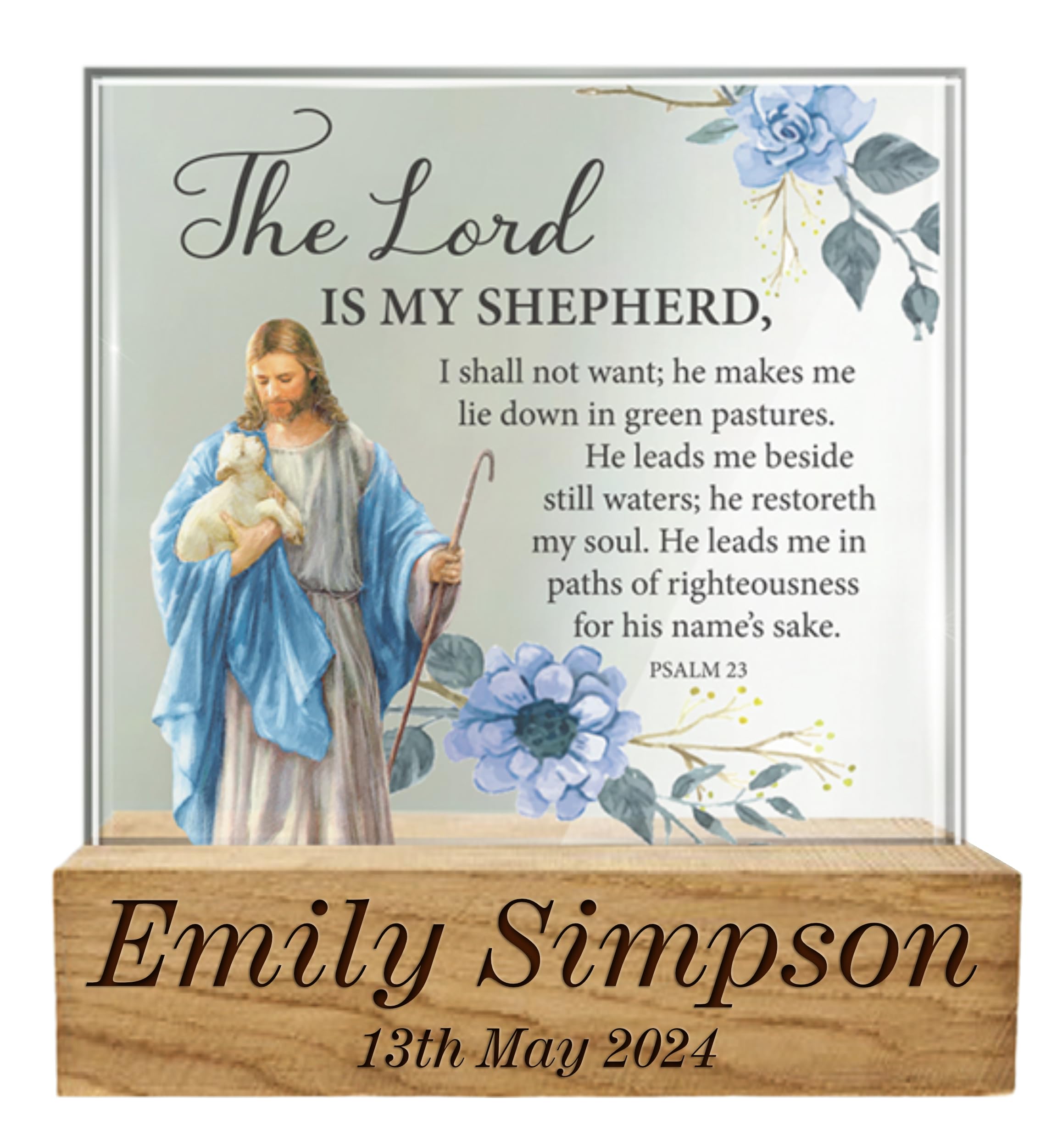 De Walden Girl's First Holy Communion The Lord is my Shepherd Personalised Glass Plaque