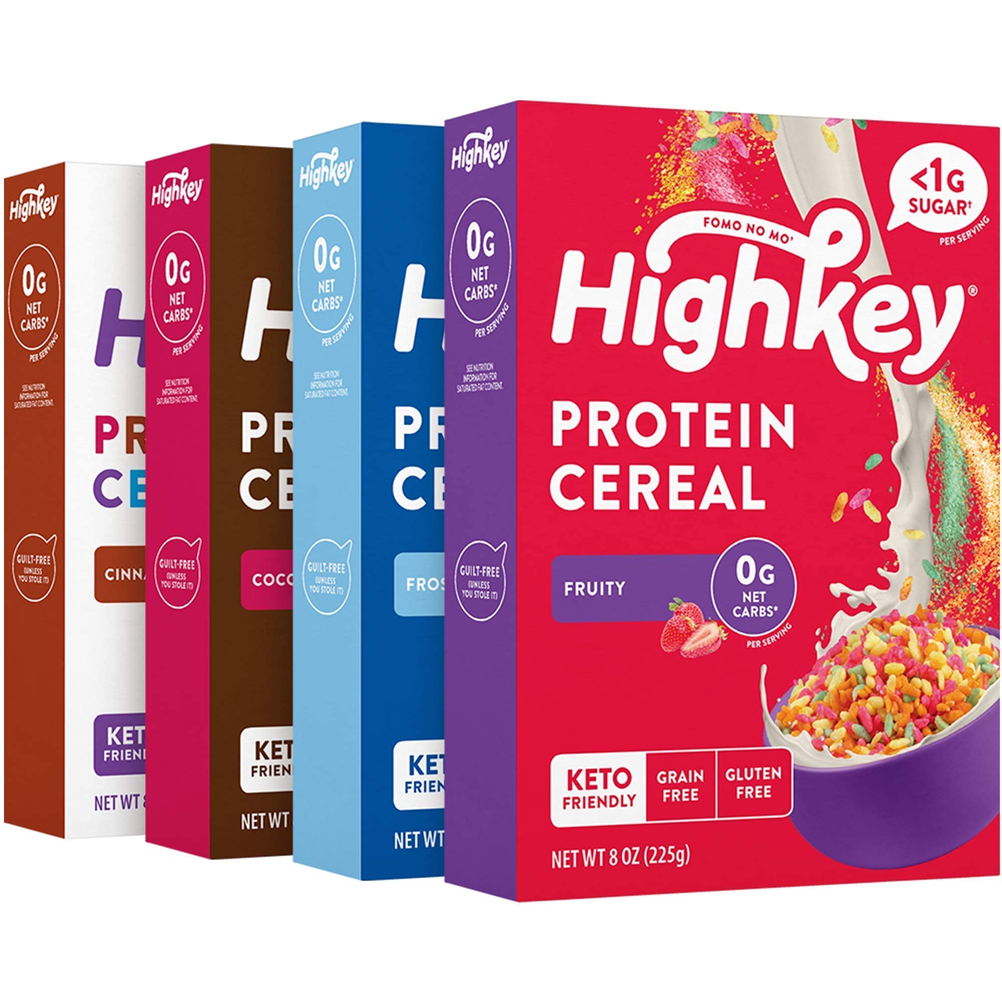 HighKey Protein Snacks - Keto Breakfast Cereals - 0 Net Carb & Zero Sugar, Grain & Gluten Free Cereal Snack - Non GMO Food - Paleo, Diabetic, Ketogenic Flakes - Healthy Grocery Foods - Variety 4 Pk