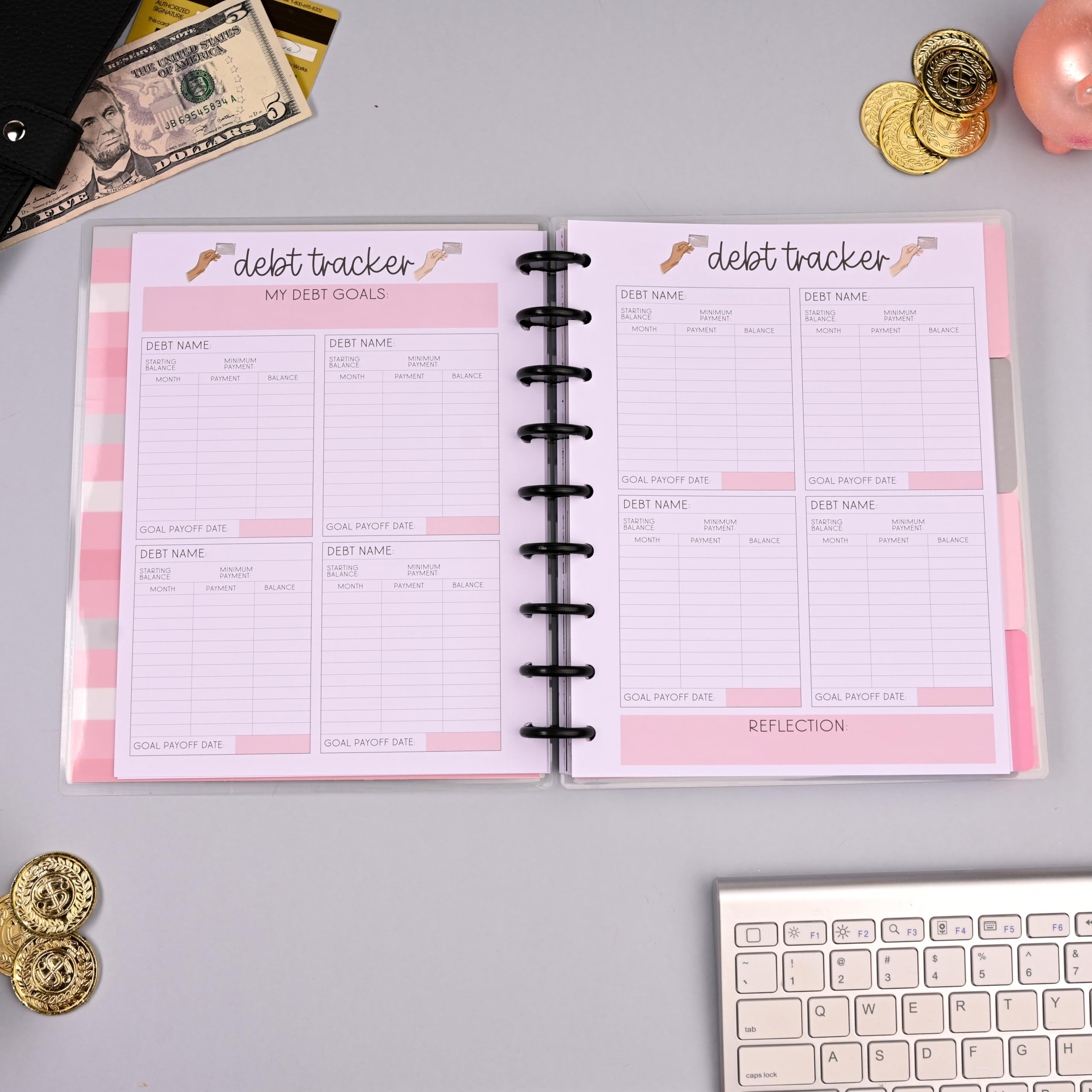 kellofaplan Budget Planner Bundle con Budget Basics Sticker Book e Cash Envelope Notebook, 12 mesi senza data, 15 buste trasparenti per contanti, rilegatura a disco