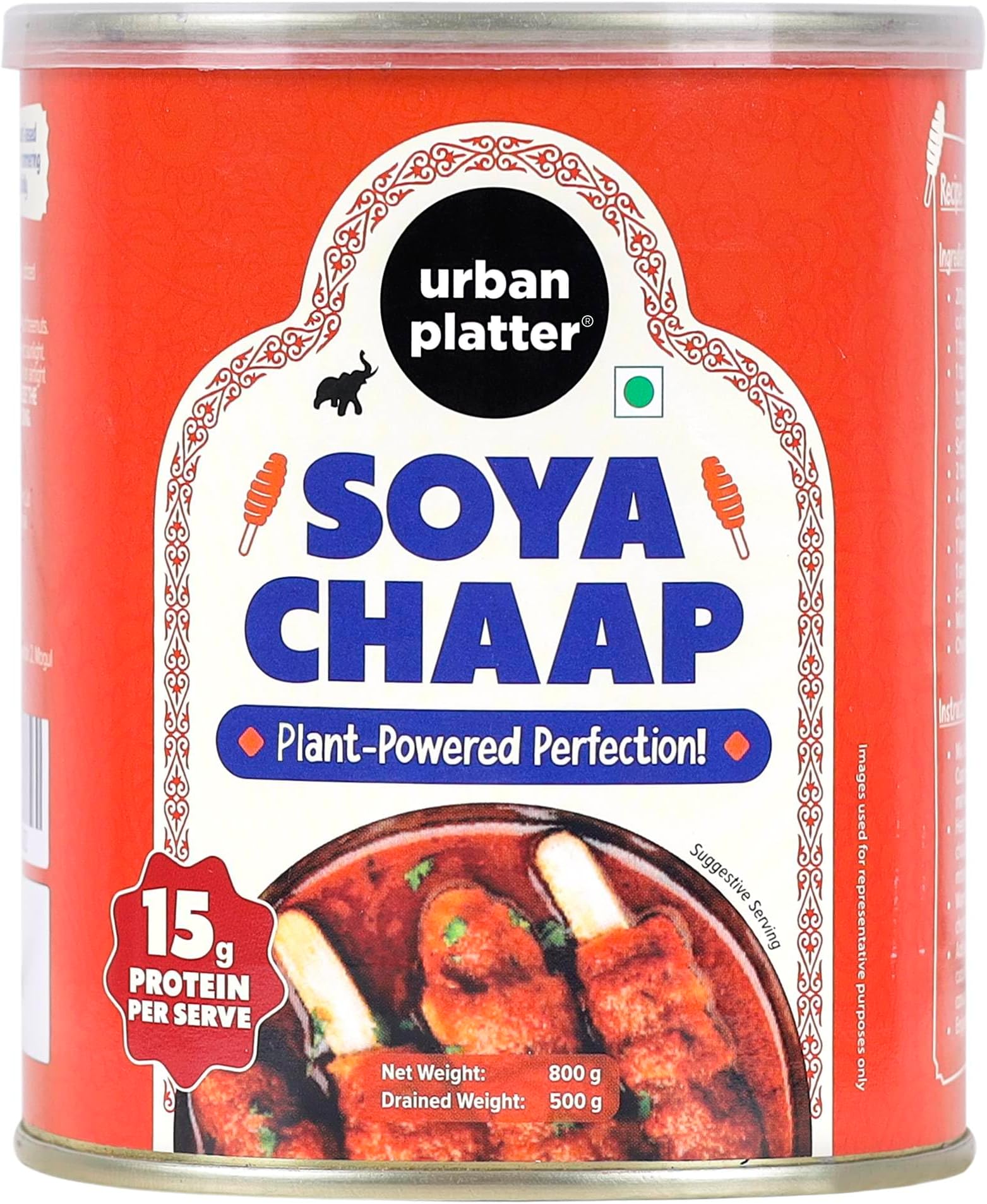 Urban Platter Soya Chaap | 28.22 Oz/800g | High Protein Plant-Based Meat Alternative | Ready-to-Cook | Ideal for Curries, Grills, Tikkas & Barbecue | Vegetarian Protein-Rich Food