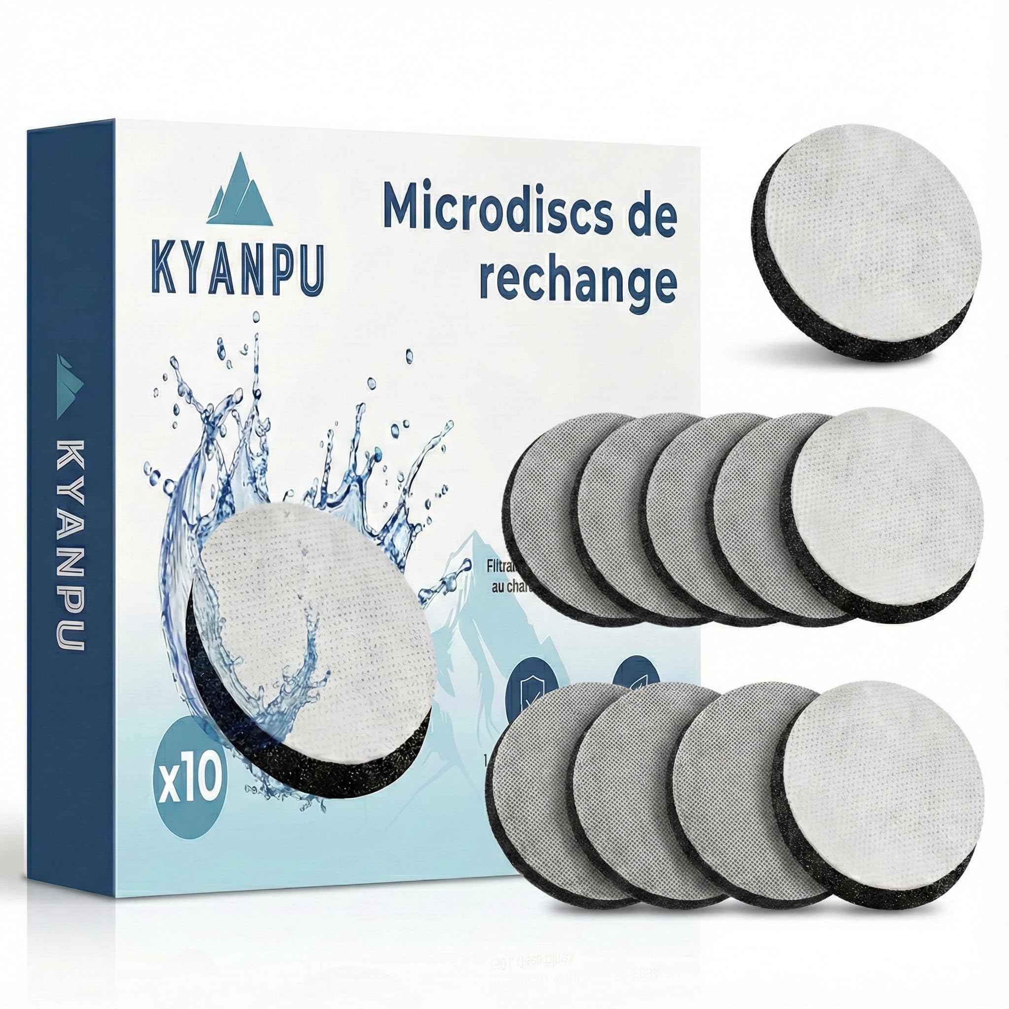 Lot de 10 Disques Filtrants Compatibles Brita MicroDisc - 1500L de Filtration (1 An d'Eau) - Recharge Gourde Filtrante Fill&Go Bouteille & Carafe - Charbon Actif Anti Chlore, PFAS & Goût