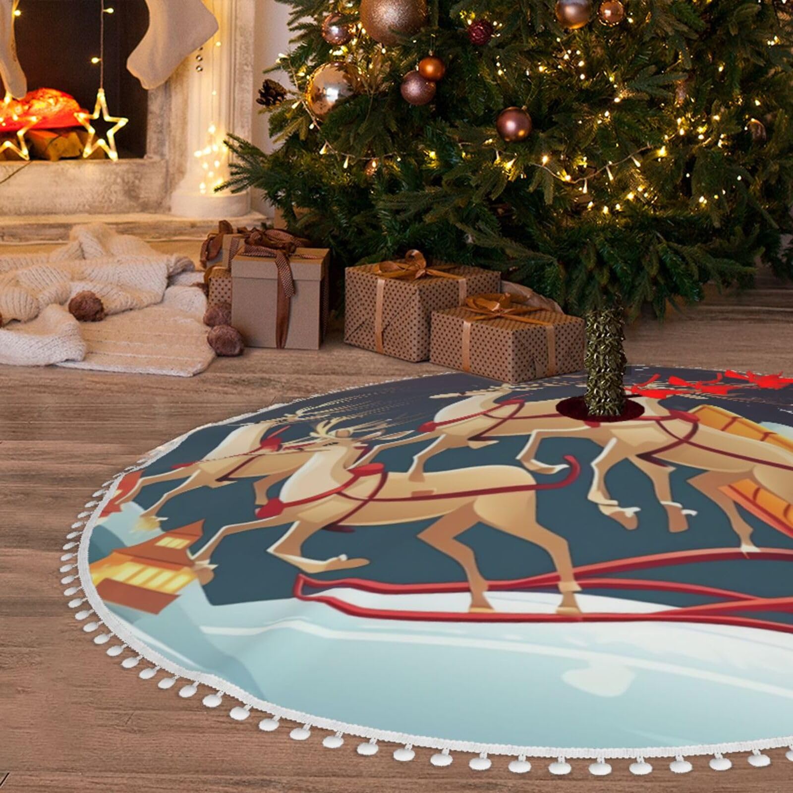 Jupe de sapin de Noël en peluche 122cm tapis blanc pour decoration de fete interieure de ferme