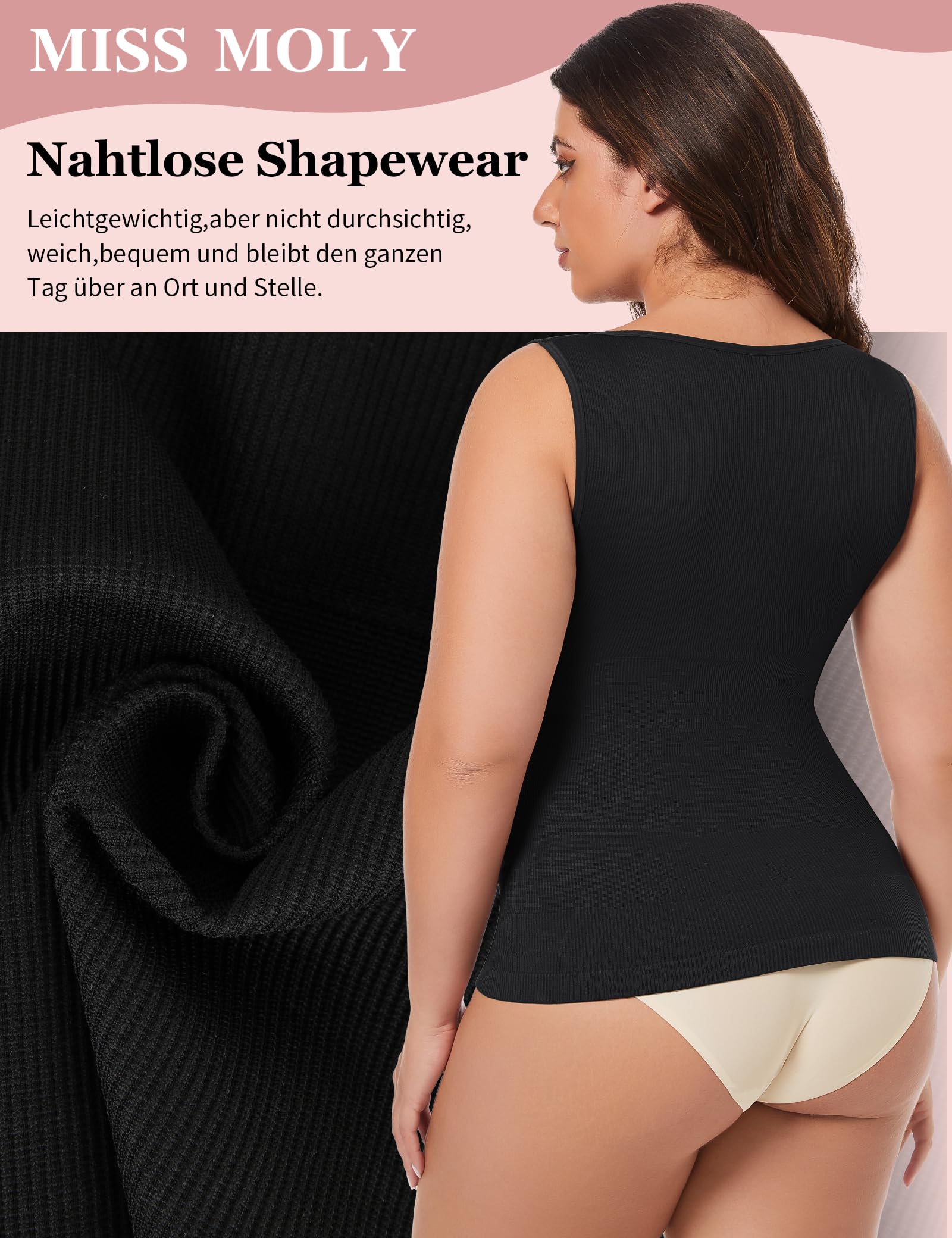 MISS MOLY Shapewear - Camiseta interior para mujer, sin costuras, moldeadora de figura, moldeadora de cuerpo, moldeadora