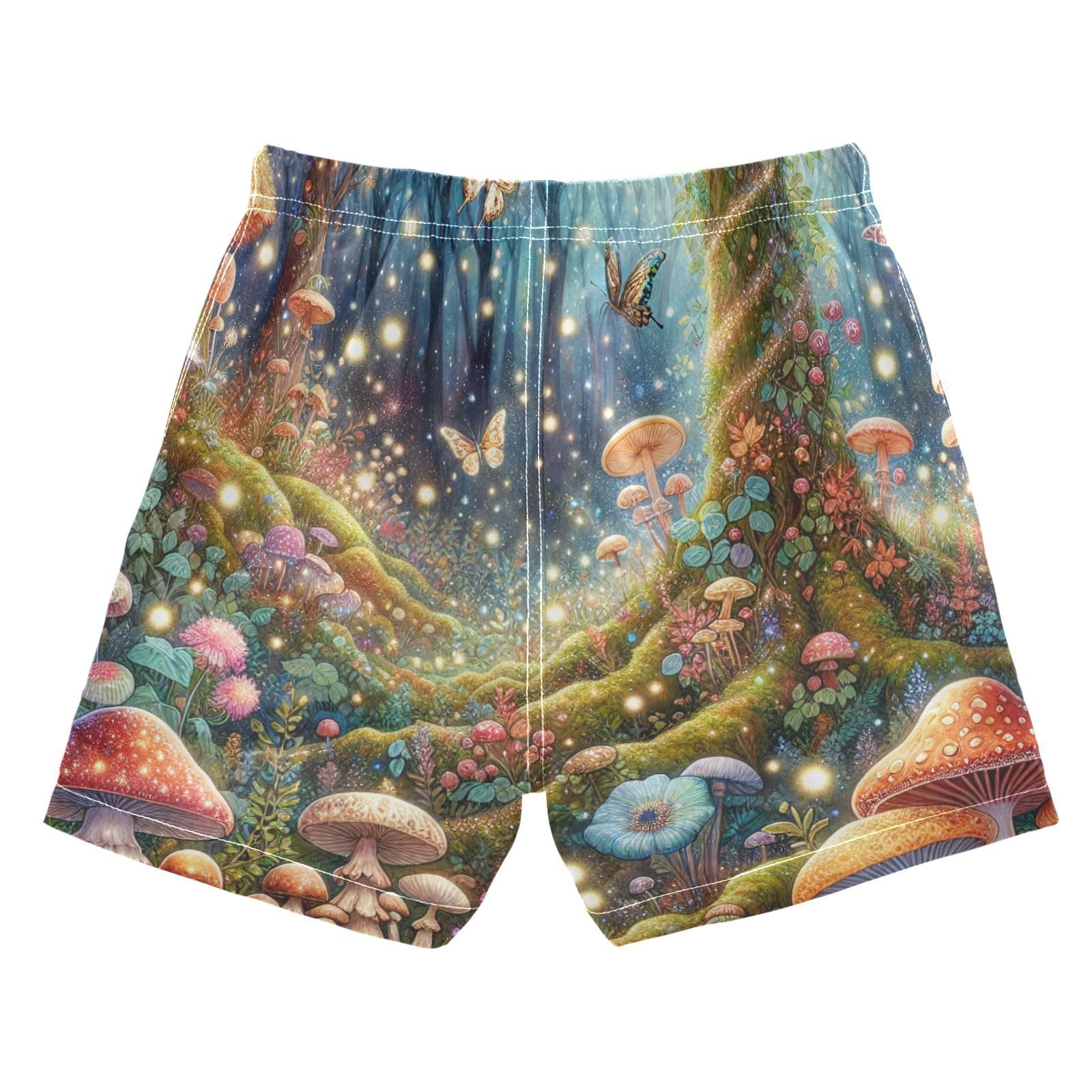YANENDIE Boy Swim Trunks Fairyland Forest Mushrooms Summer Beach Quick Dry Swimsuit Bathing Suit, 2-8T