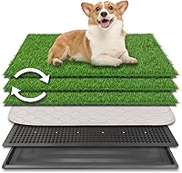 Vista 13 de Almohadilla de césped para perros con bandeja, 25 x 20 pulgadas, almohadilla de césped artificial para entrenamiento de cachorros, inodoro portátil