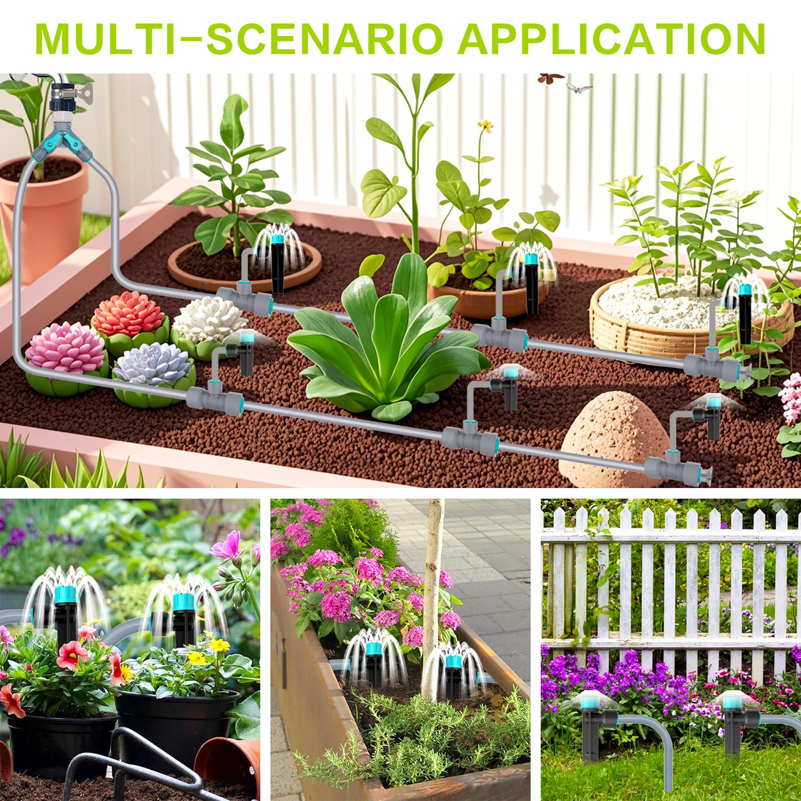 Sistema de riego por goteo de 99 pies, kit completo de riego automático por goteo con conector rápido, sistema de riego de jardín para plantas en maceta con tubo de riego de 12 mm y 6 mm, emisores