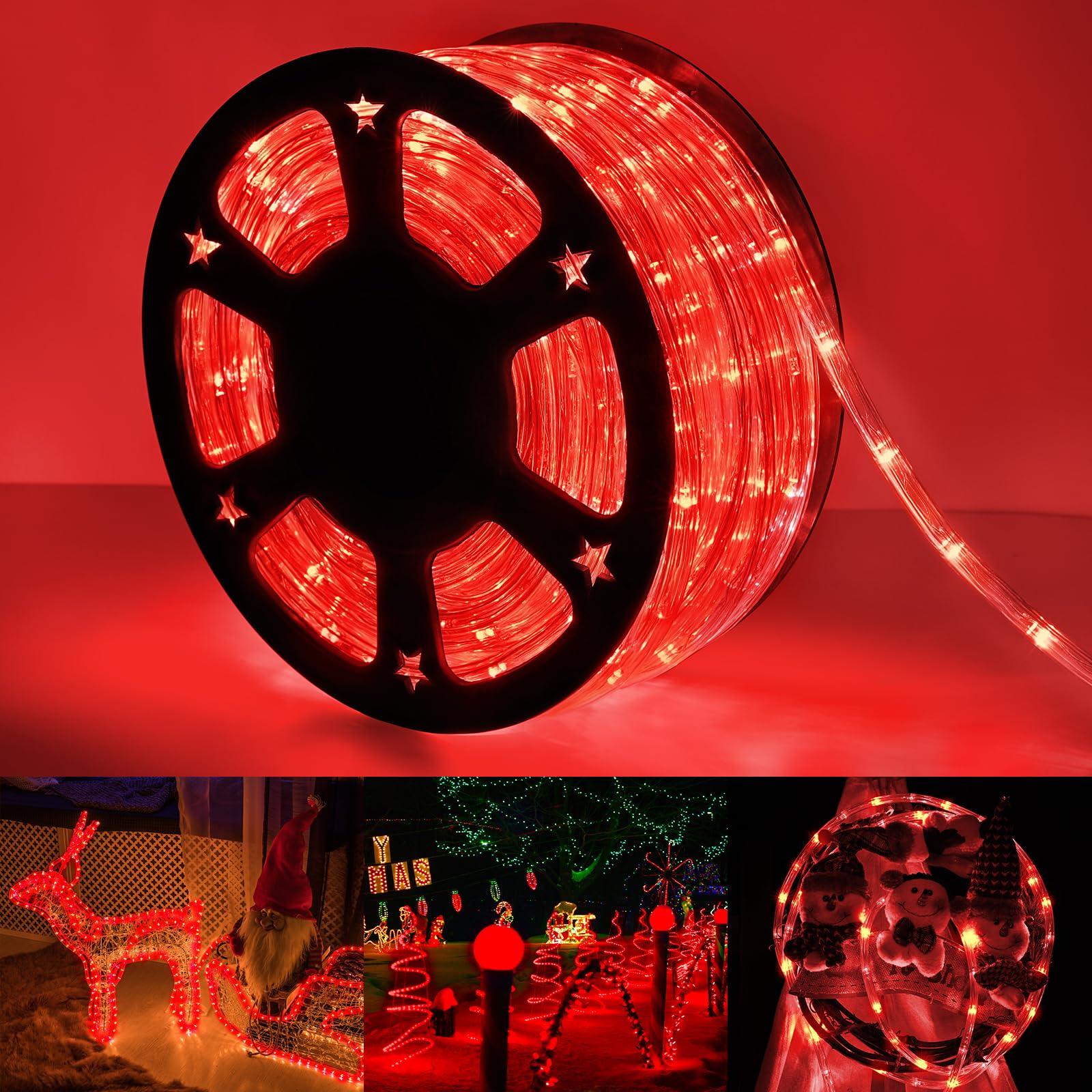 200ft LED Rope Lights Outdoor, 1440 LED Flexible Tube Lights with 8 Modes, Waterproof LED Rope Lighting for Outside, Garden, Patio, Bedroom, Party,Deck, Pool, Fences, Indoor Outdoor Decoration (Red)