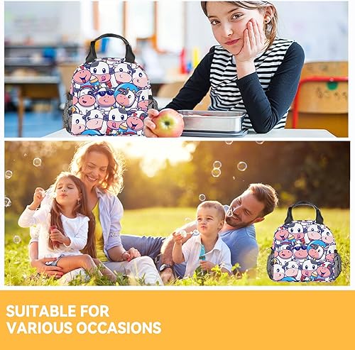 Miniatura 9 de Lonchera personalizada de vaca para niños, lonchera aislada para niñas, bolsas de almuerzo ligeras y lindas con correa para el hombro, pequeña bolsa