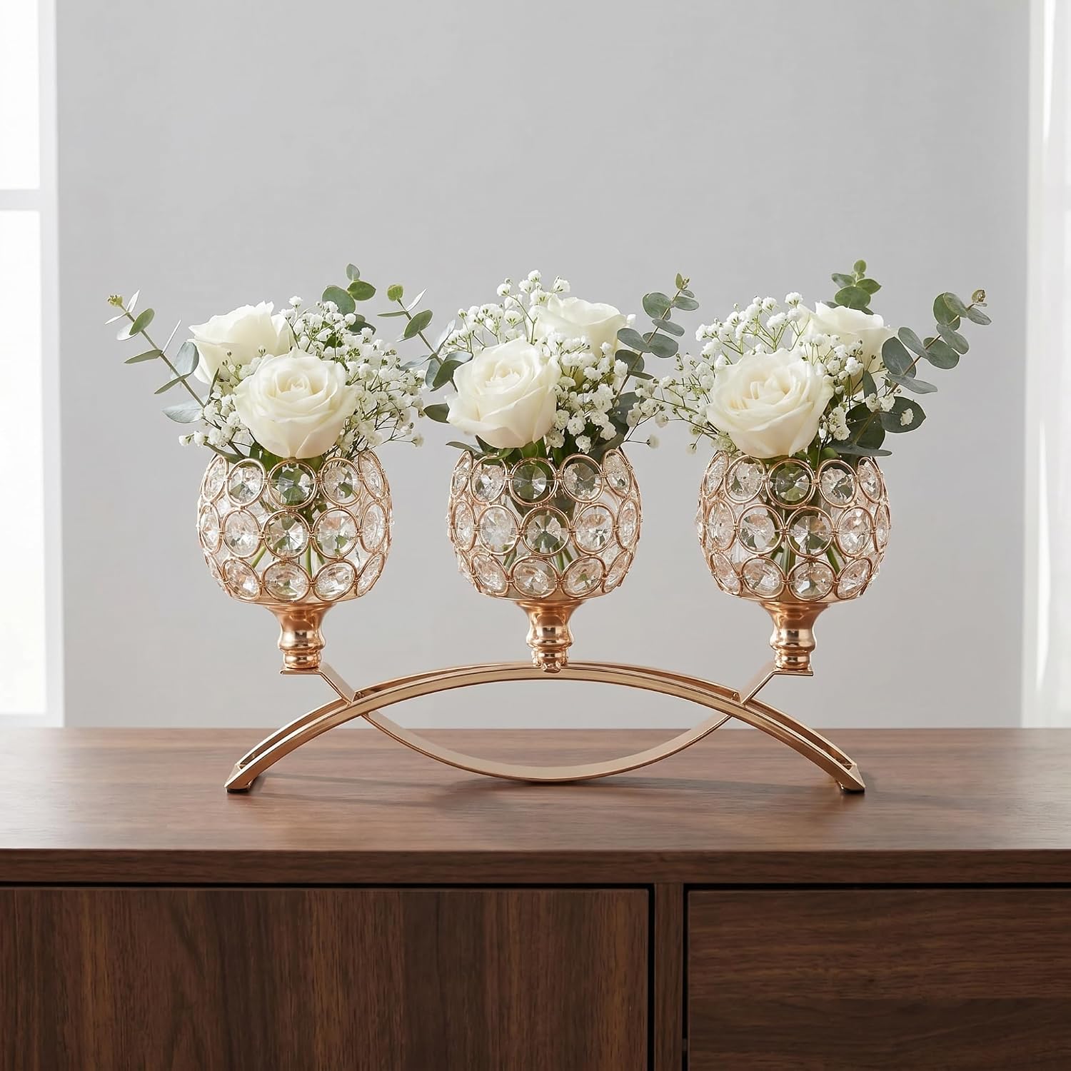Gold Crystal Candle Holders for Table Centerpiece,3 Arms