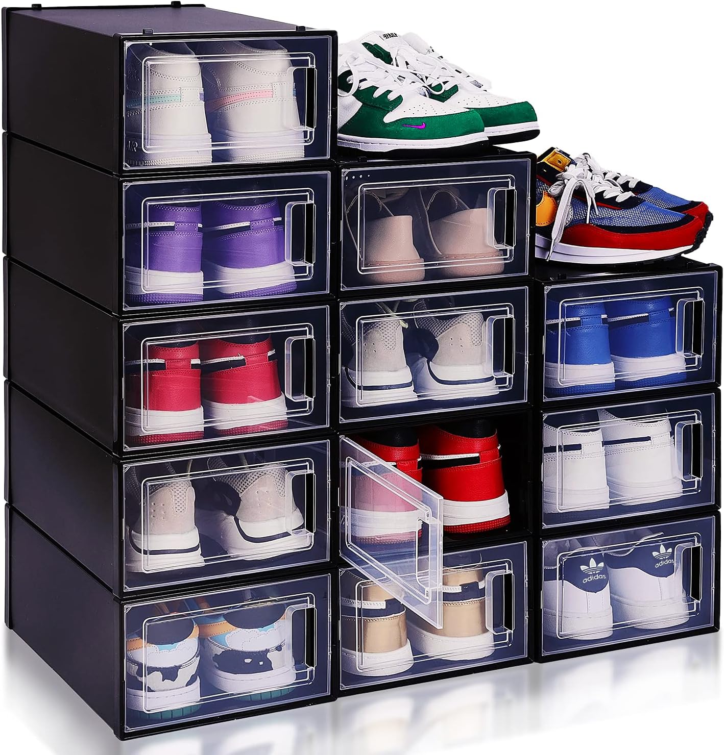 NEATLY 12 Pack Stackable Shoe Storage Boxes Shoe Organizer for Closet Shoe Boxes Clear Plastic Stackable Storage Bins, Closet Shoe Storage Organizer Sneaker Storage Closet Shoe Organizer Box Container