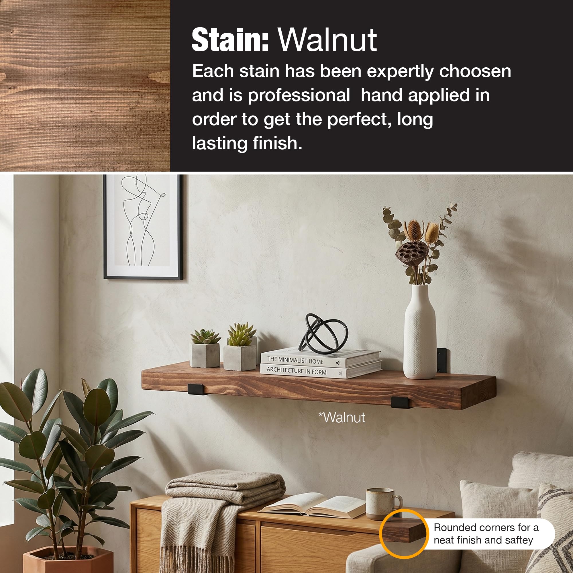 Top Notch Home & Living Handcrafted Rustic Wooden Wall Shelf, Incl 2 Up Brackets - Image 3