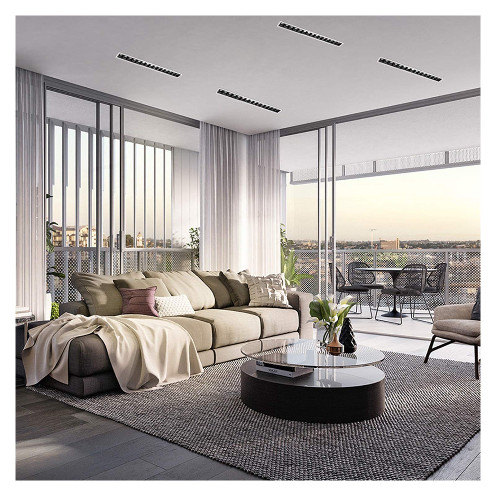Focos LED Empotrados Lineales 110v-220v Tira Larga Iluminación Empotrada Sala de Estar Diseño de Techo Pasillo Lineal Hogar Sin Luces Principales, 3 Colores de Iluminación 5 Potencia