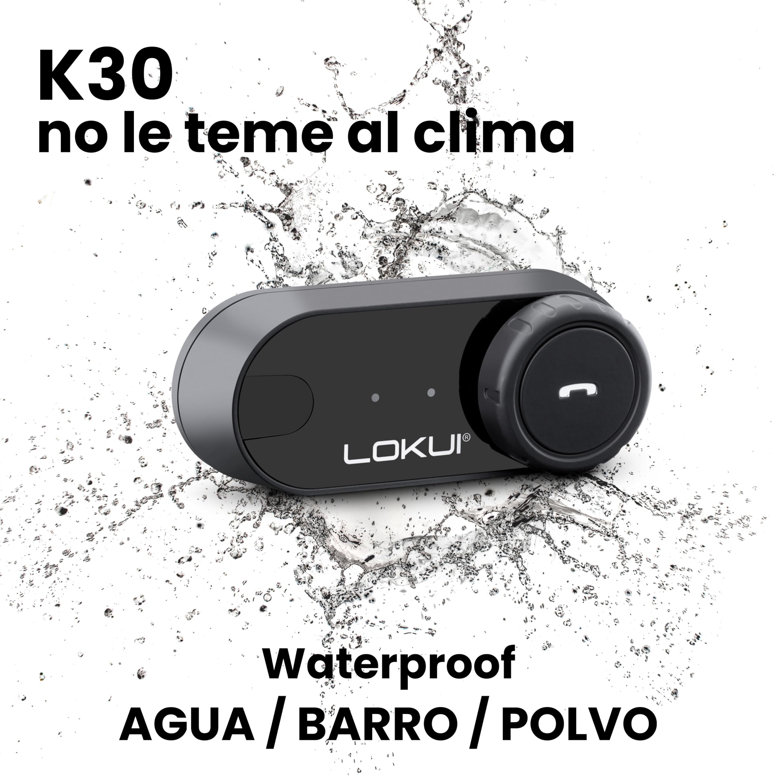 Midland - Intercomunicador Casco Moto Único Lokui K30, Auriculares Moto Inalámbricos Bluetooth Universales e Impermeables, Alcance 800m para 2 Personas, Batería 10H, Radio FM, Cancelación Ruido