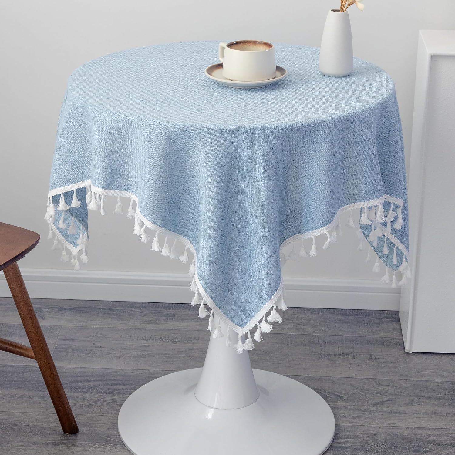 Linen Small Square Farmhouse Tablecloth 36 x 36 Inch Light Blue