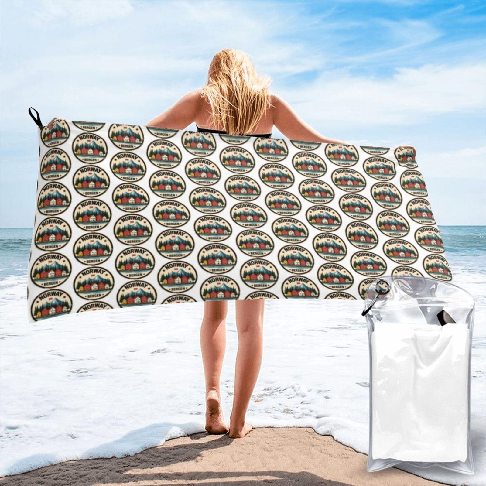 FHIZOAL Norway Bergen Houses Mountain Quick Dry Towel Microfibre Towel Super Absorbent Ultra Compact Gym Sports Beach Camping Travel