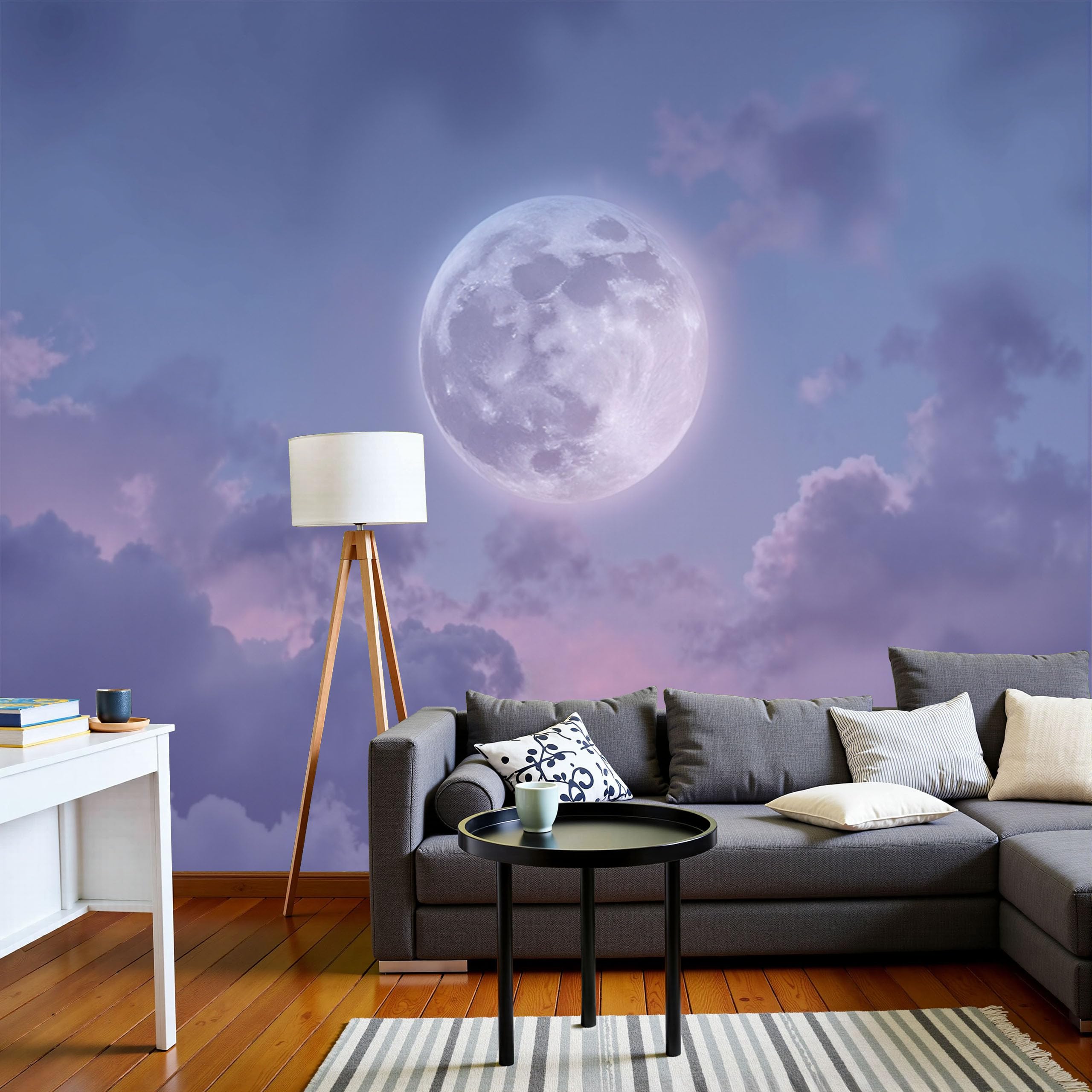 Papier peint panoramique ciel de lune pour cacher un mur abîmé 250x175