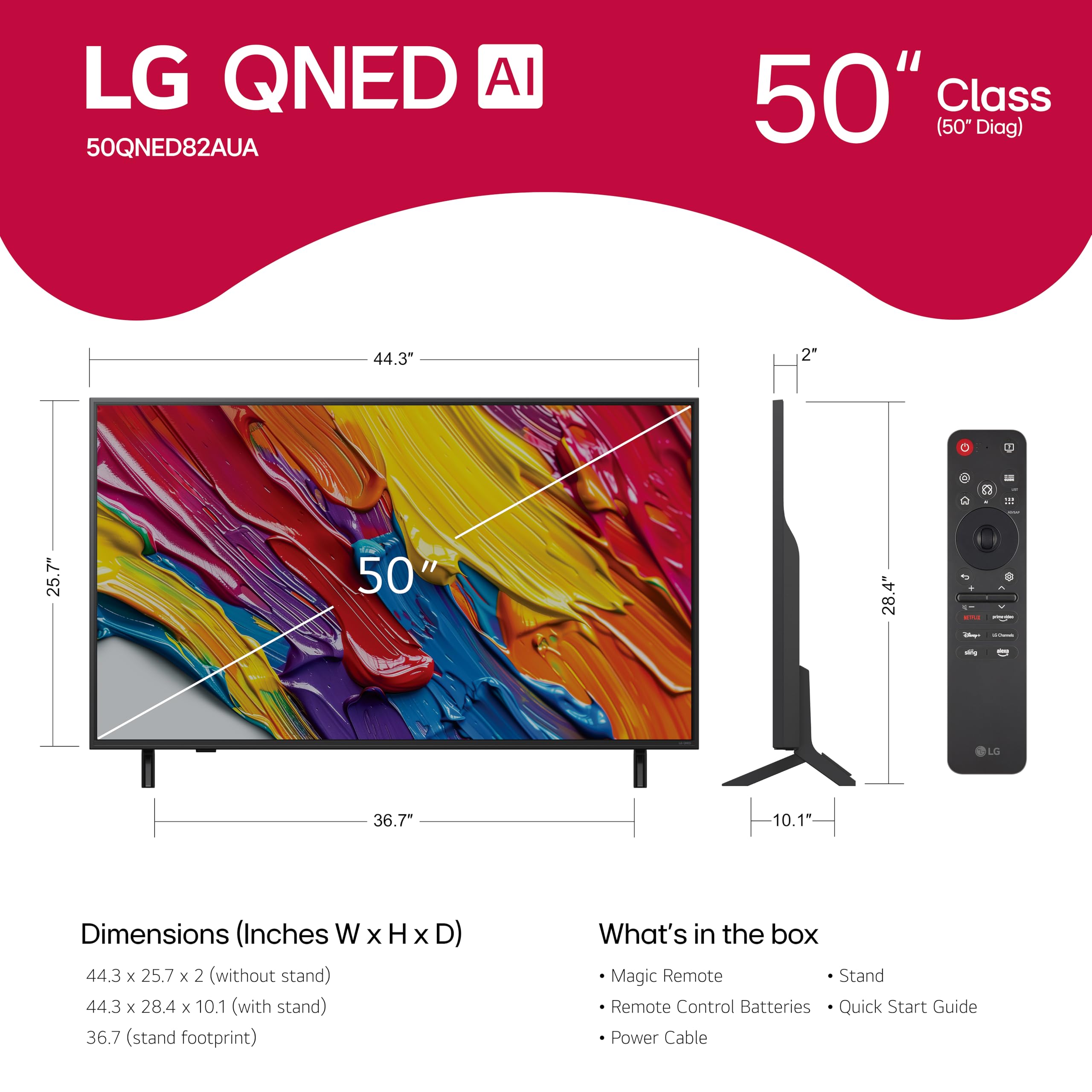 LG 50-Inch Class QNED AI 4K QNED82A Series Smart TV w/AI Sound, HDR10, 4K Super Upscaling, Filmmaker Mode, Wow Orchestra, Alexa Built-in (50QNED82AUA, 2025)