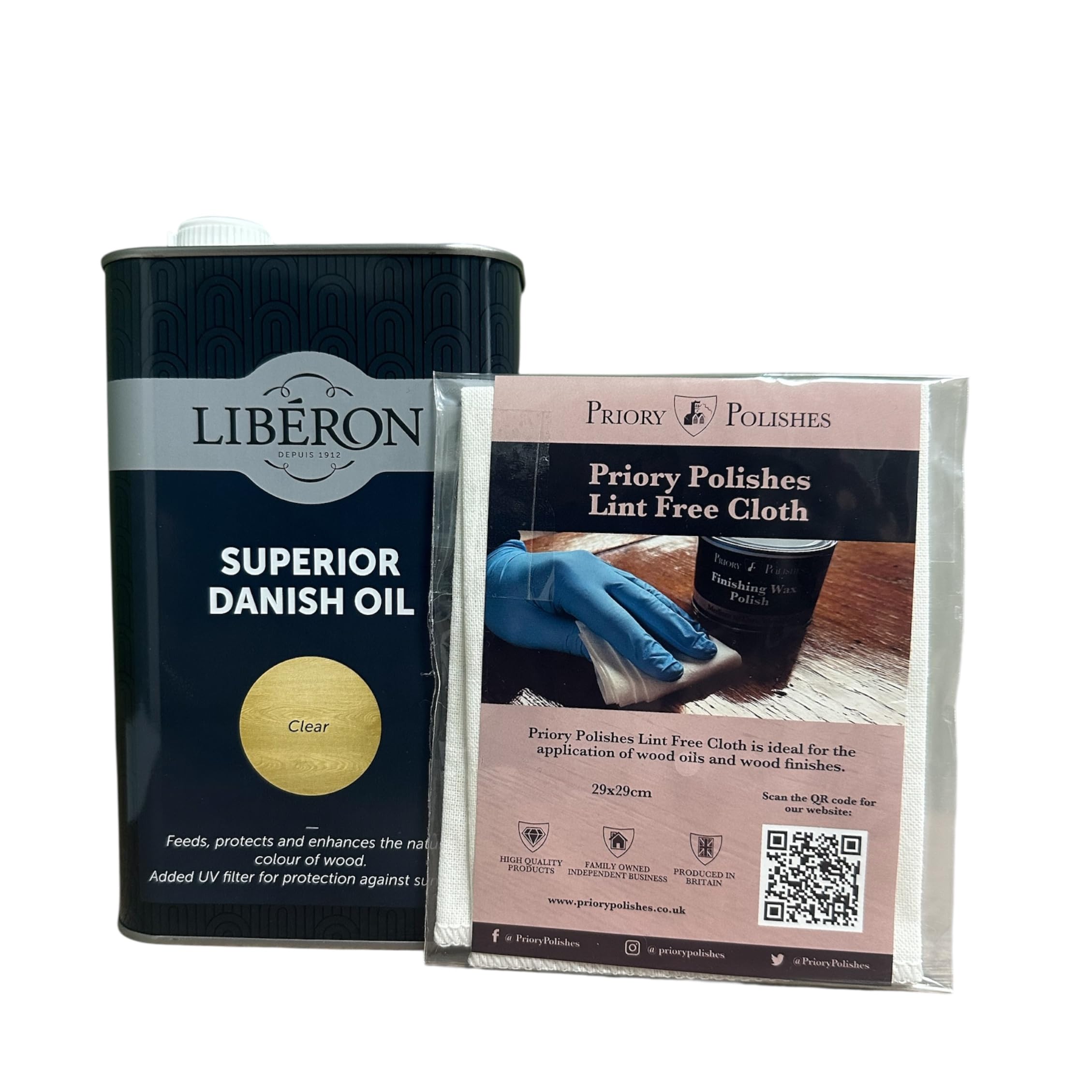 Priory Polishes Clear Liberon Danish Oil 1 Litre + Free Lint Free Cloth