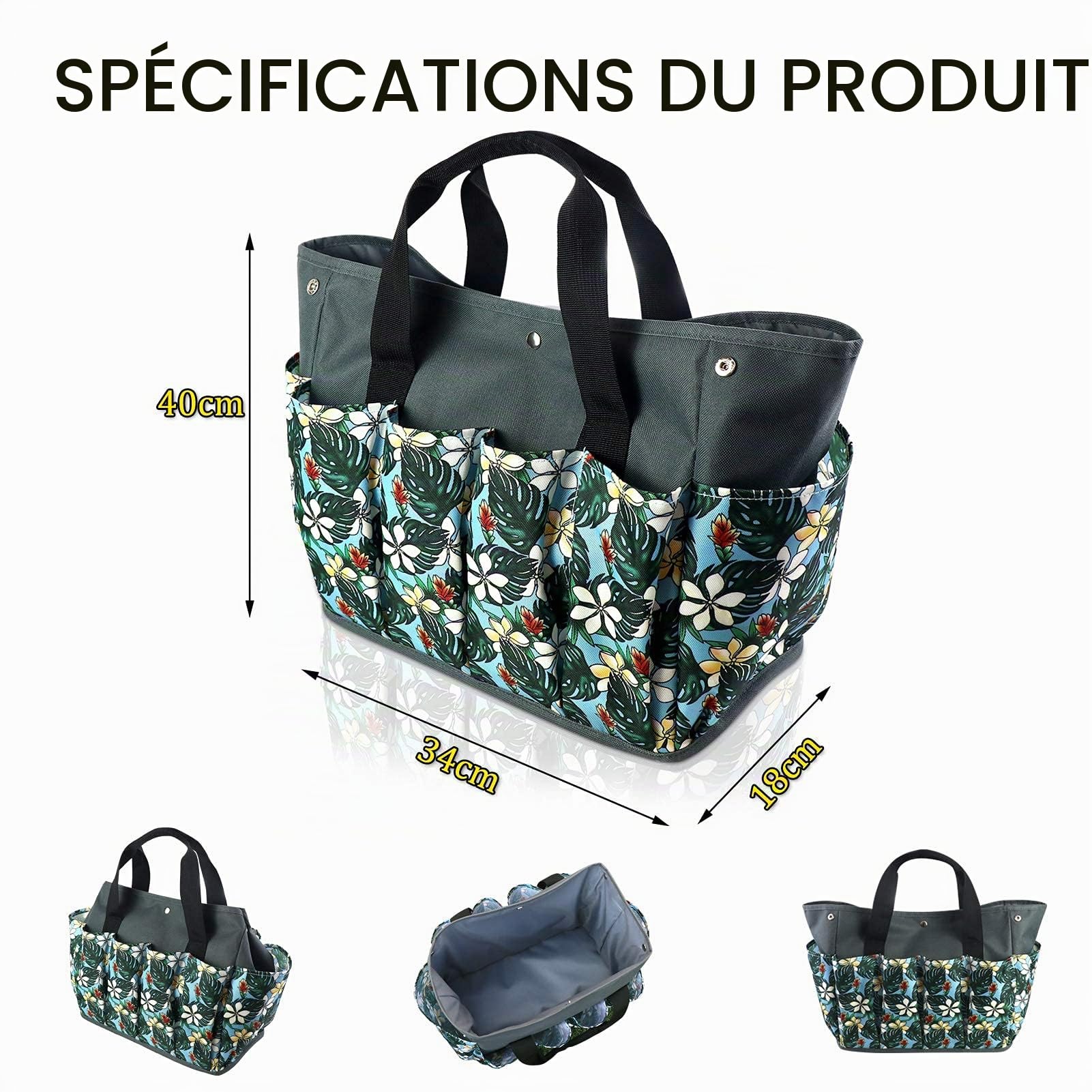 Sac à Outils de Jardin pour Outil de Jardin - Sac à Outils de Jardin Polyvalent, Sac de Rangement pour Outils de Jardin Oxford imperméable avec 10 Petites Poches