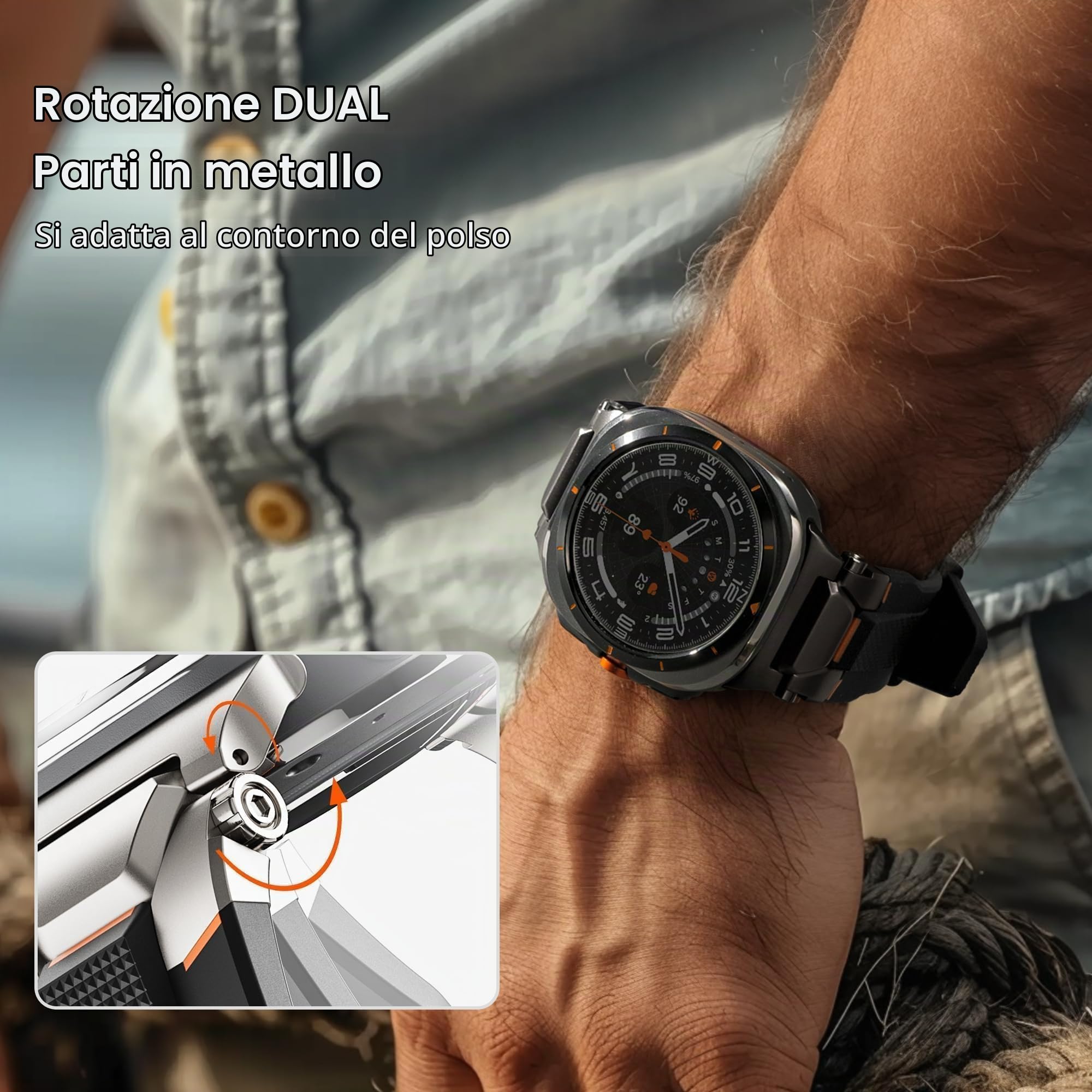 ULTIMAL Band Compatible with Samsung Galaxy Watch Ultra 47mm Strap, Sport Watch Stainless Steel Replacement Band for Galaxy Ultra Watch Rugged Premium TPU & Metal
