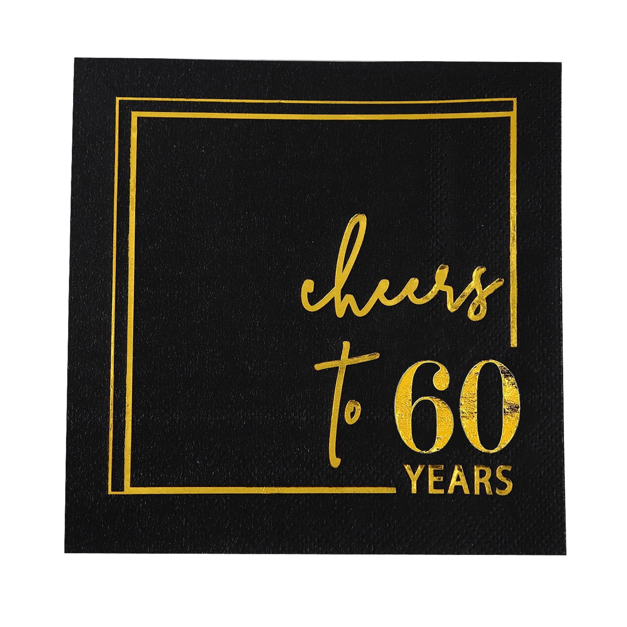 Servilletas de cóctel Cheers to Years - Paquete de 50 servilletas de cumpleaños de 3 capas de 5 x 5 pulgadas, servilletas desechables para fiestas, servilletas de papel para bebidas o decoraciones de