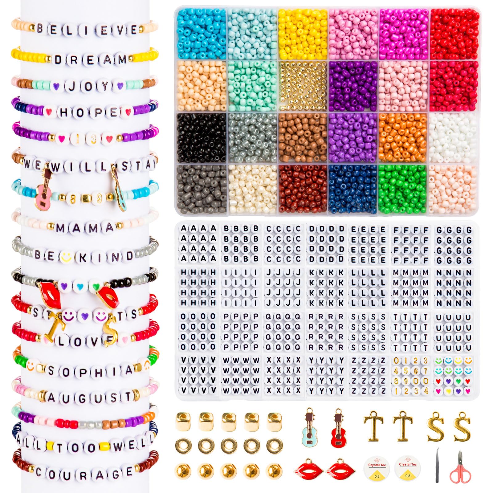 zenmag 24 Colors Friendship Bracelet Making Kit with 1040 Letter Beads (A-Z), Number Bead, Heart and Smile Bead for Bracelet Making, Varieties of Charms, Jewellery Bracelet Making Kits