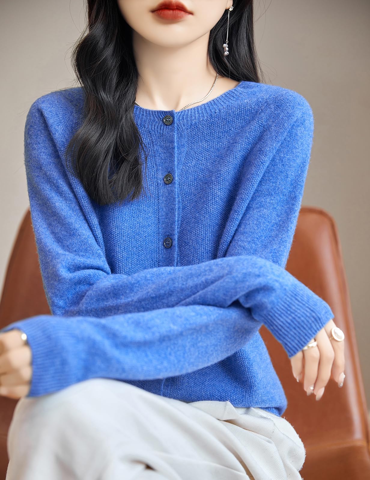 Chanyarn suéter Mujer 100% Lana Merina 2024 Primavera otoño con Cuello Redondo Liso Manga Larga sin Costuras cárdigan