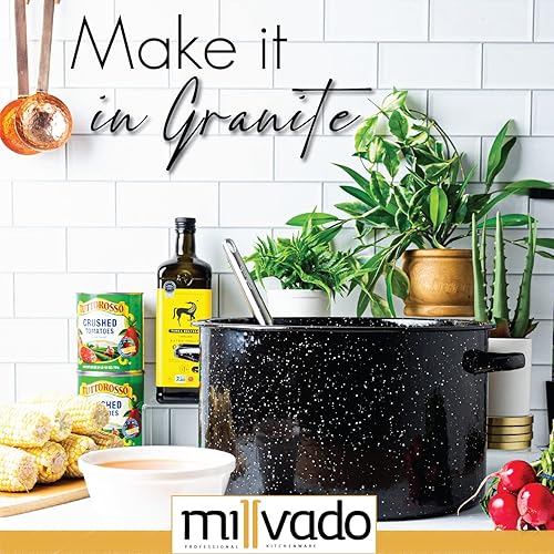 Miniatura 2 de Millvado Olla de granito de 21 cuartos de galón, olla de sopa antiadherente con tapa, utensilios de cocina esmaltados moteados, olla grande para