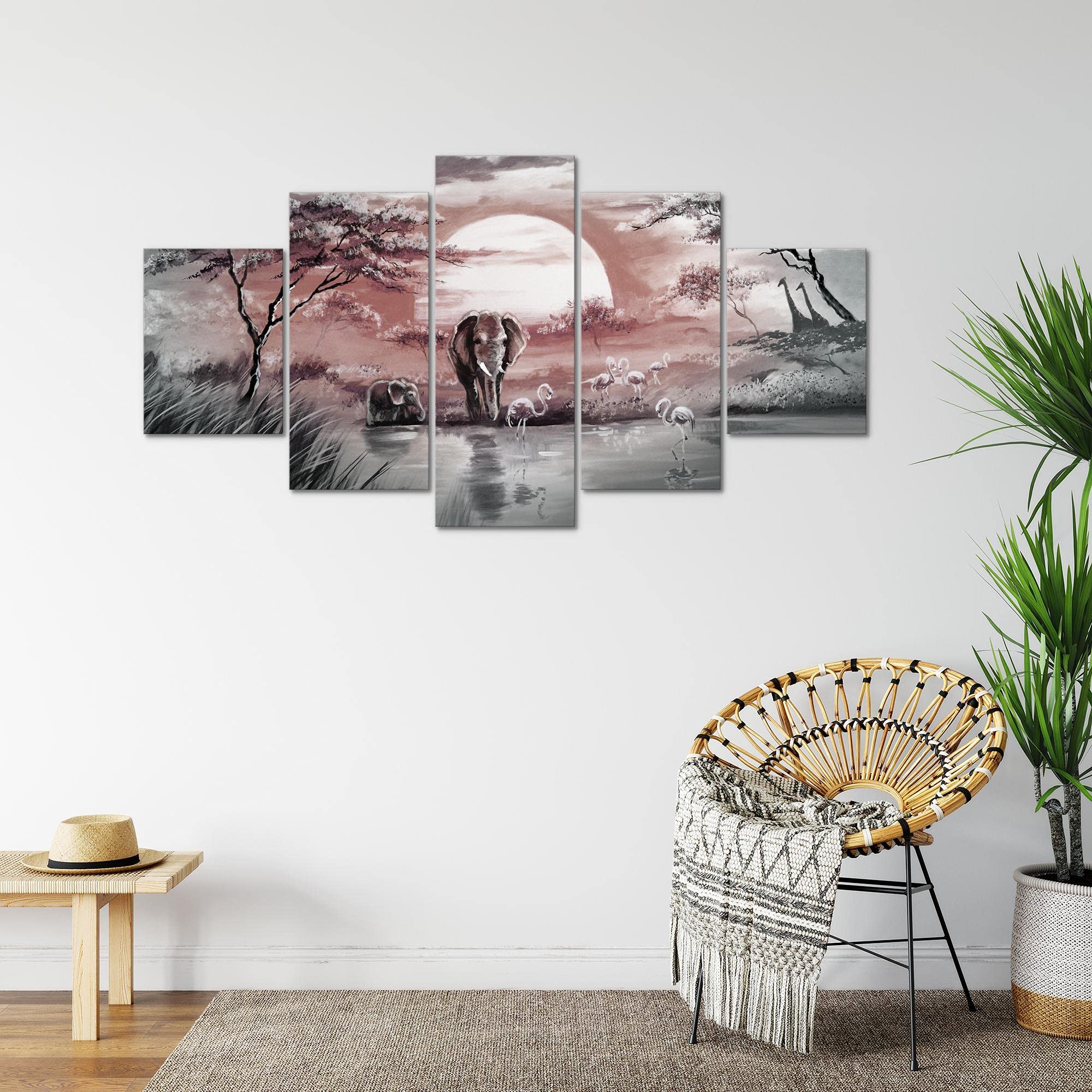 Runa Art Quadri Moderni Elefante Colorato Nero 1 Teilig Tela Non Tessuta Soggiorno Corridoio Astratto Animali 040812c