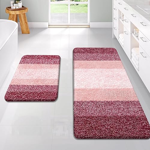 Miniatura 10 de OLANLY Juego de 2 alfombras de baño de lujo, alfombras de baño de microfibra suave y absorbente y alfombra de baño de contorno en forma de U,