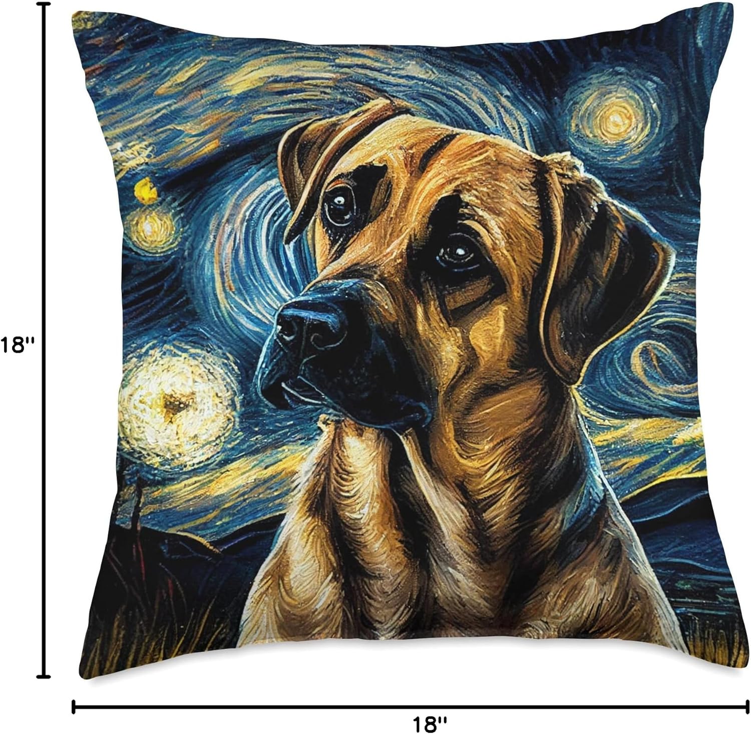 Black Mouth Cur in Starry Night Painting Dog Mom Dad Throw Pillow