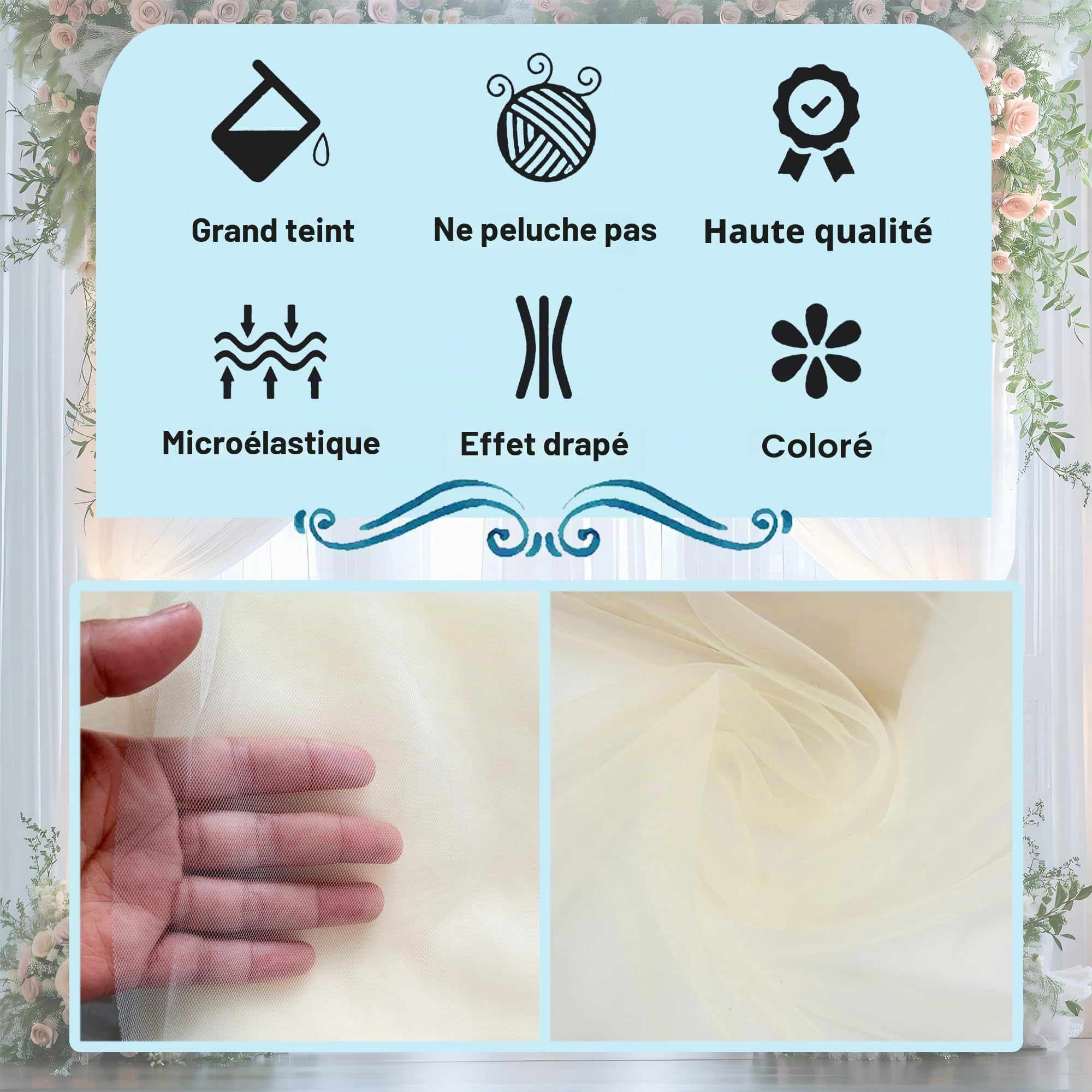 0,75 x 8 M Mariage Arche Tenture, Mariage Decor pour Arche de Mriage de pour Décoration Toile de Fond Rideau de Gaze de Fenêtre Voile Draperie Transparent Tulle, 1 Pièce (Ivoire, 0,75 x 8 m)