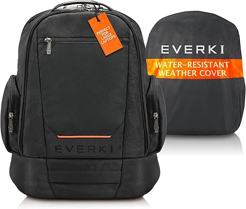 EVERKI ContemPRO 117 - Mochila grande y espaciosa para computadora portátil de 18.4 pulgadas para juegos o estación de trabajo con funda para lluvia
