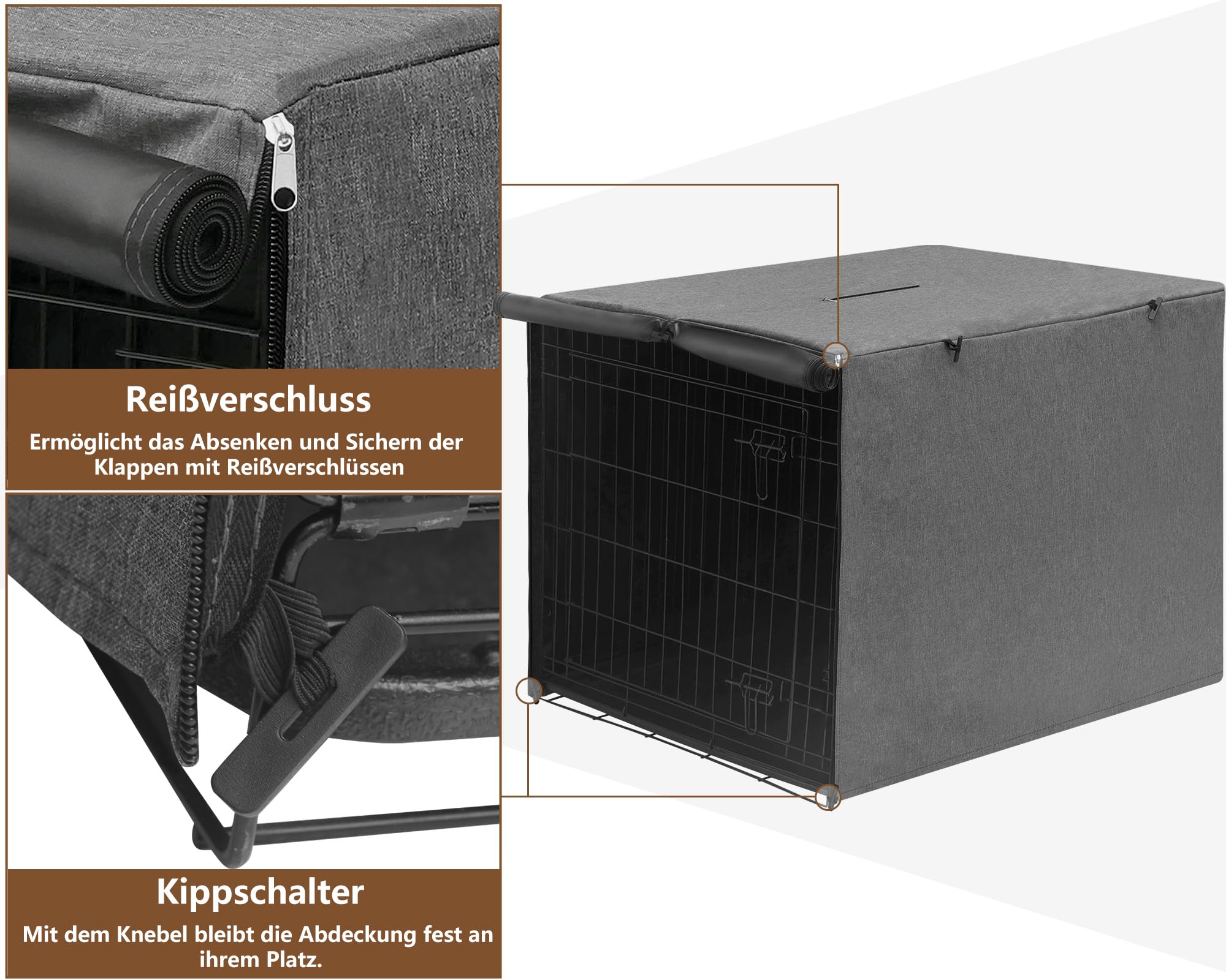 Hondenkooihoes, duurzaam, winddicht, voor hondenhokken, binnen en buiten, hondenaccessoires (94 x 61 x 63 cm, l x b x h