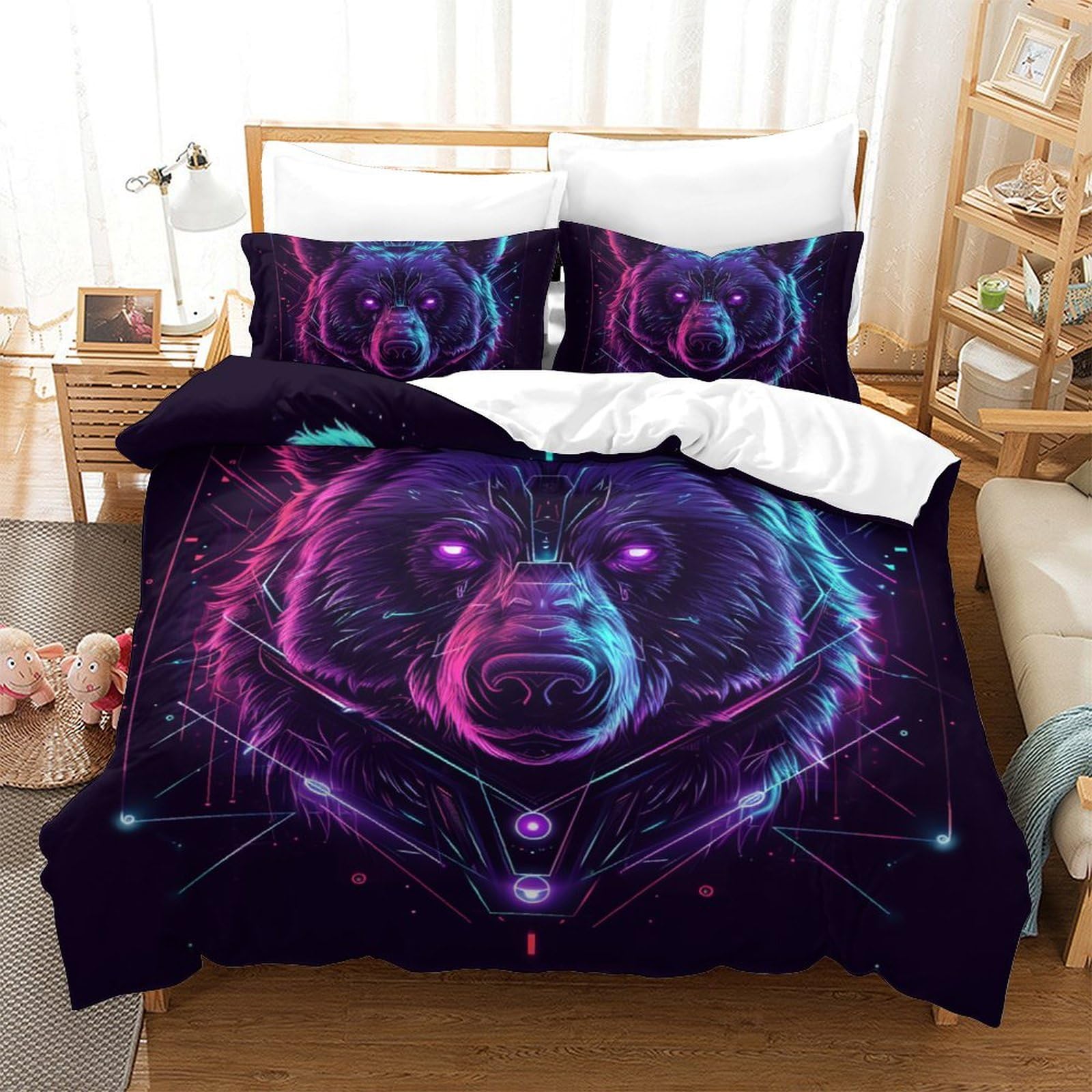 Housse de couette ours 3D de qualité supérieure en microfibre lit double 3Pcs