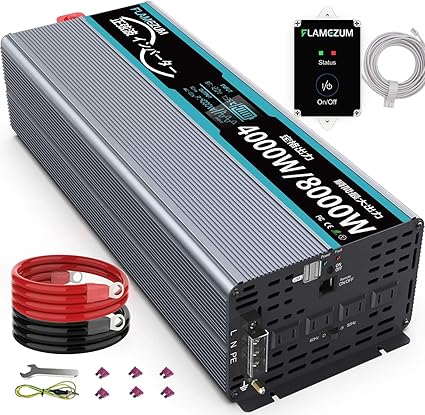 Amazon 12v 4000w インバーター 正弦波 Dc12v Ac100v 新型仕様 Dc12v 直流 をac100v 交流 に変換 50hz 60hz切替可能 ピークパワー8000w 車載から家庭用非常電源 Acコンセント 4 Usbポート 2 リモコン付き 大電流接続端子 無負荷電流0 3 1a 太陽光発電 野外 災害対策